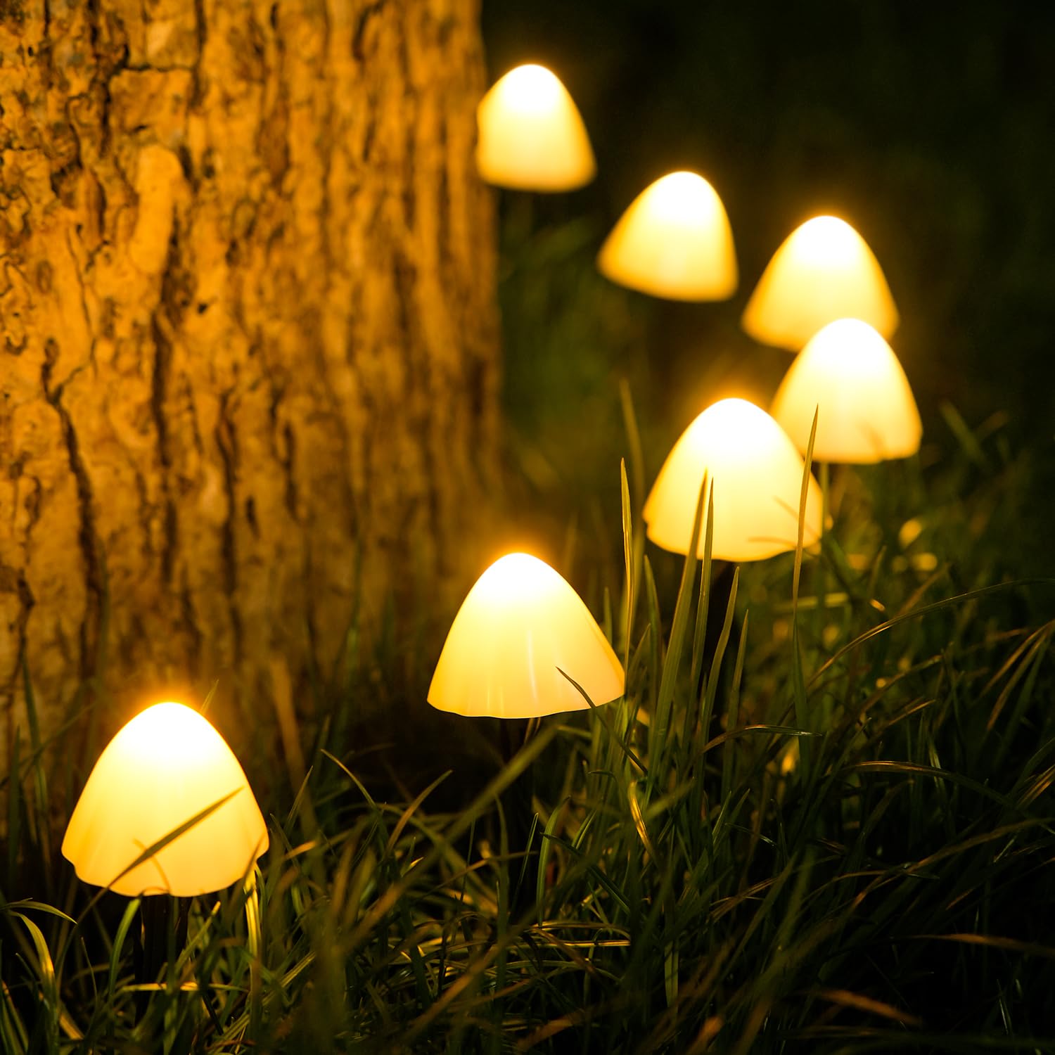 Jmexsuss Solar Mushroom Lights For Outside, 20 Led 36Ft Solar String Lights Outdoor Waterproof, 8 Modes Pathway Light For Garden