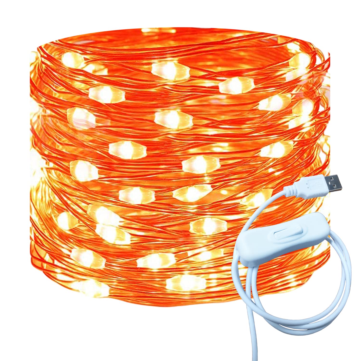 RUICHEN USB Fairy Lights 20 Ft 120 LED Waterproof Copper Wire String Lights - Orange, Model UT-6M120L