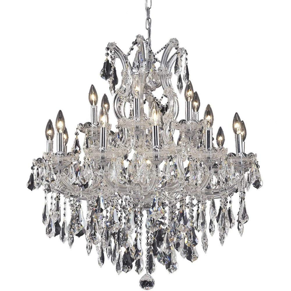 Elegant Lighting 2801D30C/RC 19-Light Crystal Chandelier, Chrome Finish, 30inD x 28inH, Three-Tier, Clear Crystals