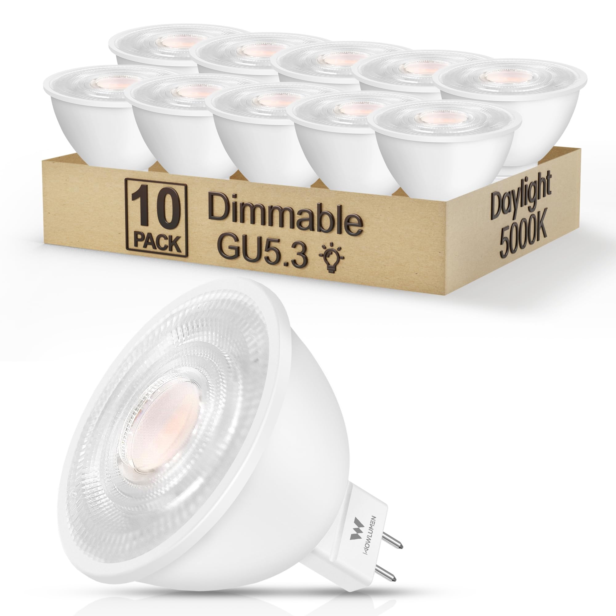 Wowlumen Mr16 Led Bulbs, 5W Led Light Bulb(50W Equivalent), 5000K Daylight, 500 Lumens, Dimmable, Gu5.3 Bi-Pin Base, Energy Savi