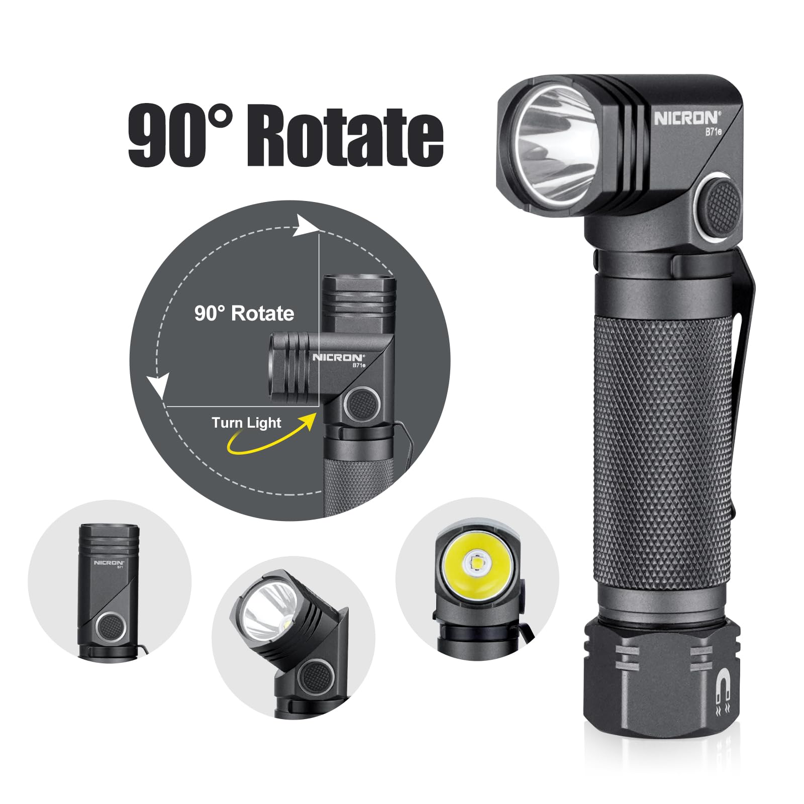 COSMOING 1300 Lumens Rechargeable Magnetic Flashlight, 6 Modes, IP65 Waterproof, Aluminum, Black, Model B71E