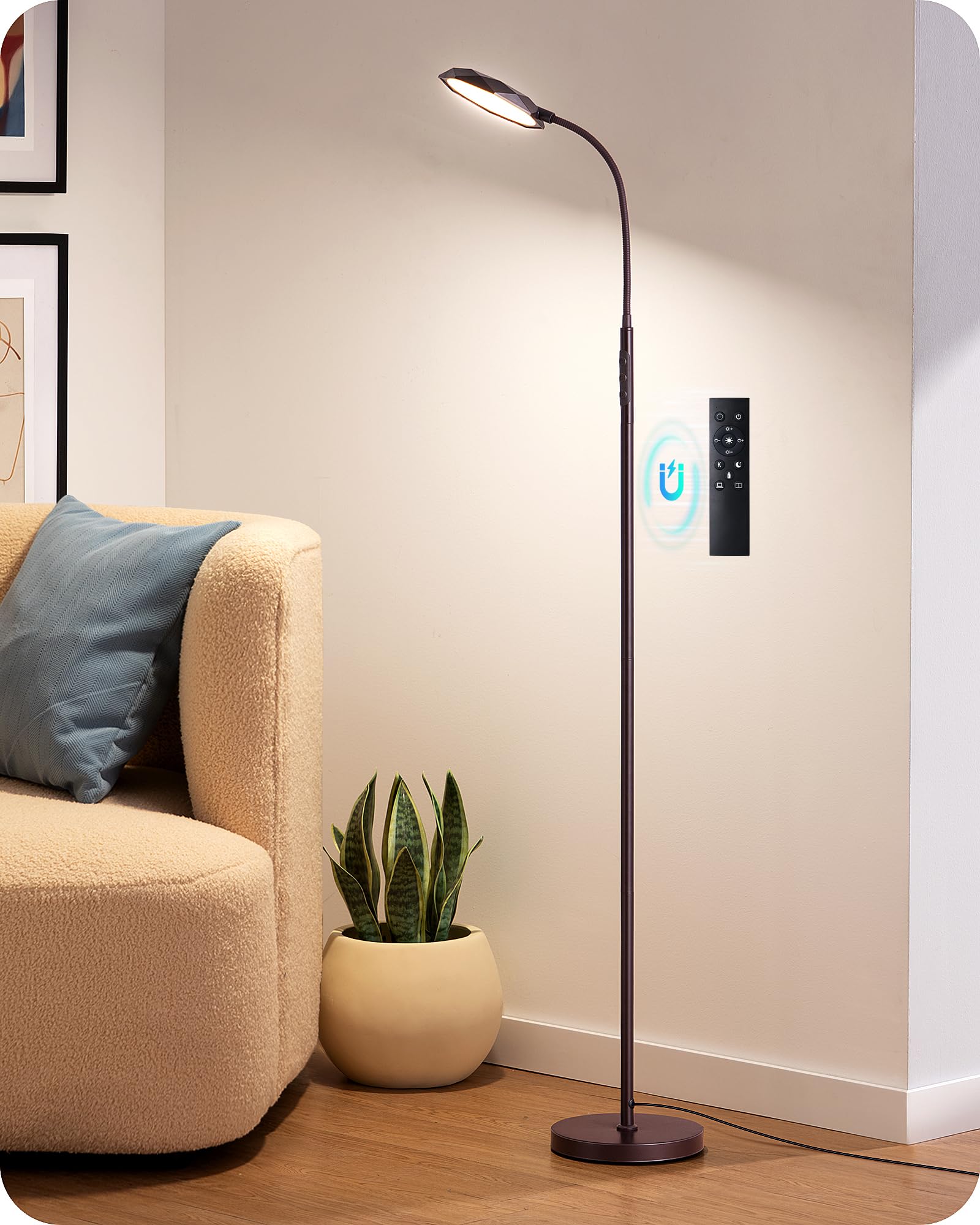 EDISHINE Modern LED Floor Lamp, 1300LM Bright Floor Lamps for Living Room, 4 Color Temperature Dimmable Reading Lamp, Remote & T