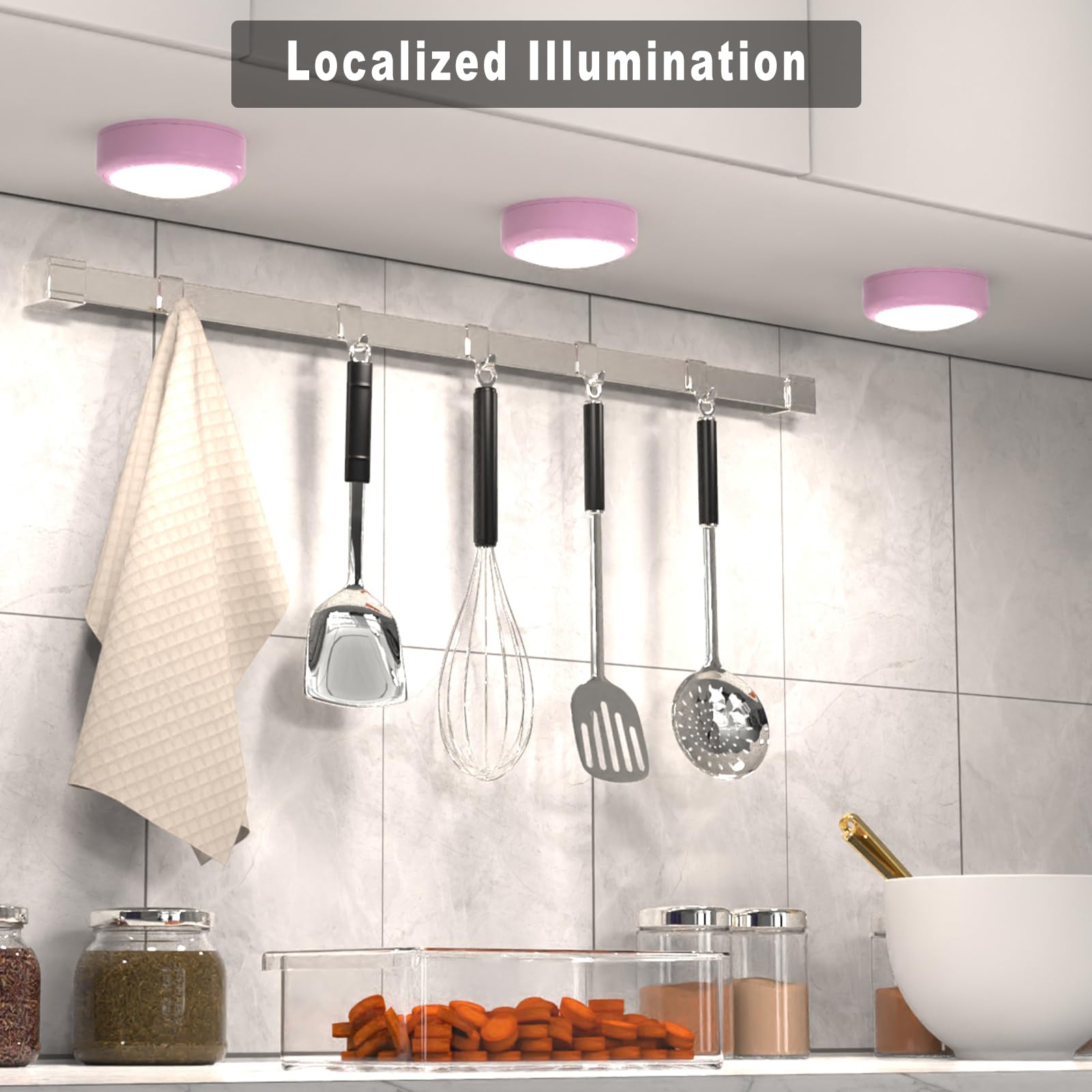 HELPLEX LED Puck Lights, 6 Pack Color Changing RGBW, Dimmable, Battery Powered, Wireless, Pink