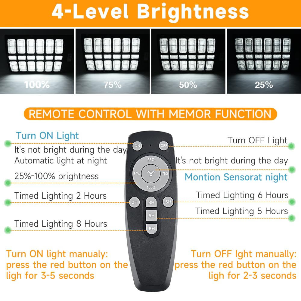 DENGMALL Solar Street Light, 16000W, 100000 Lumens, Motion Sensor, Remote Control, Waterproof, Model DMTYNLD011