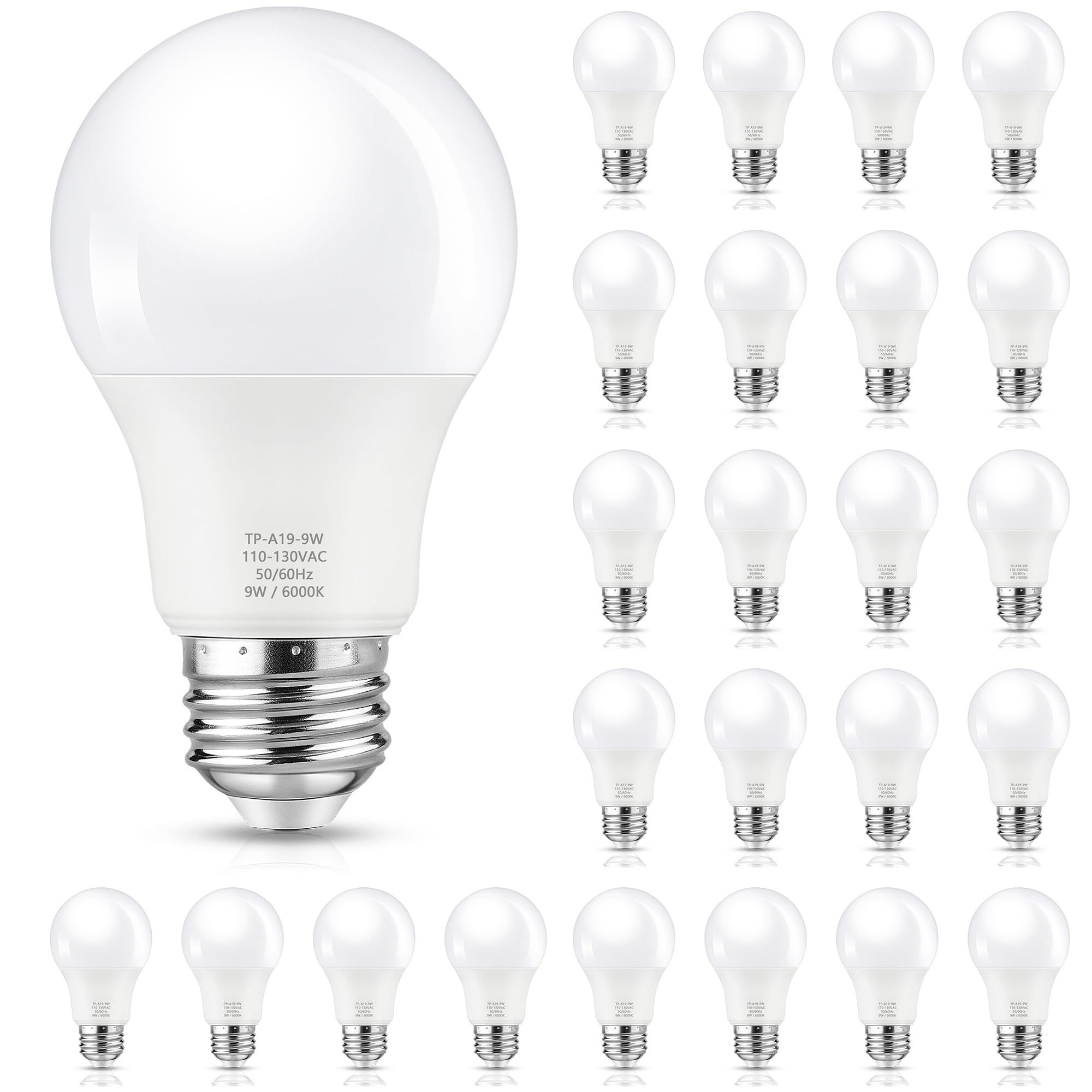 Maylaywood A19 Led Light Bulb, 60 Watt Equivalent Led Bulbs, Cool White 6000K, 850Lm, E26 Base, Non-Dimmable, 9W Bright White, 2