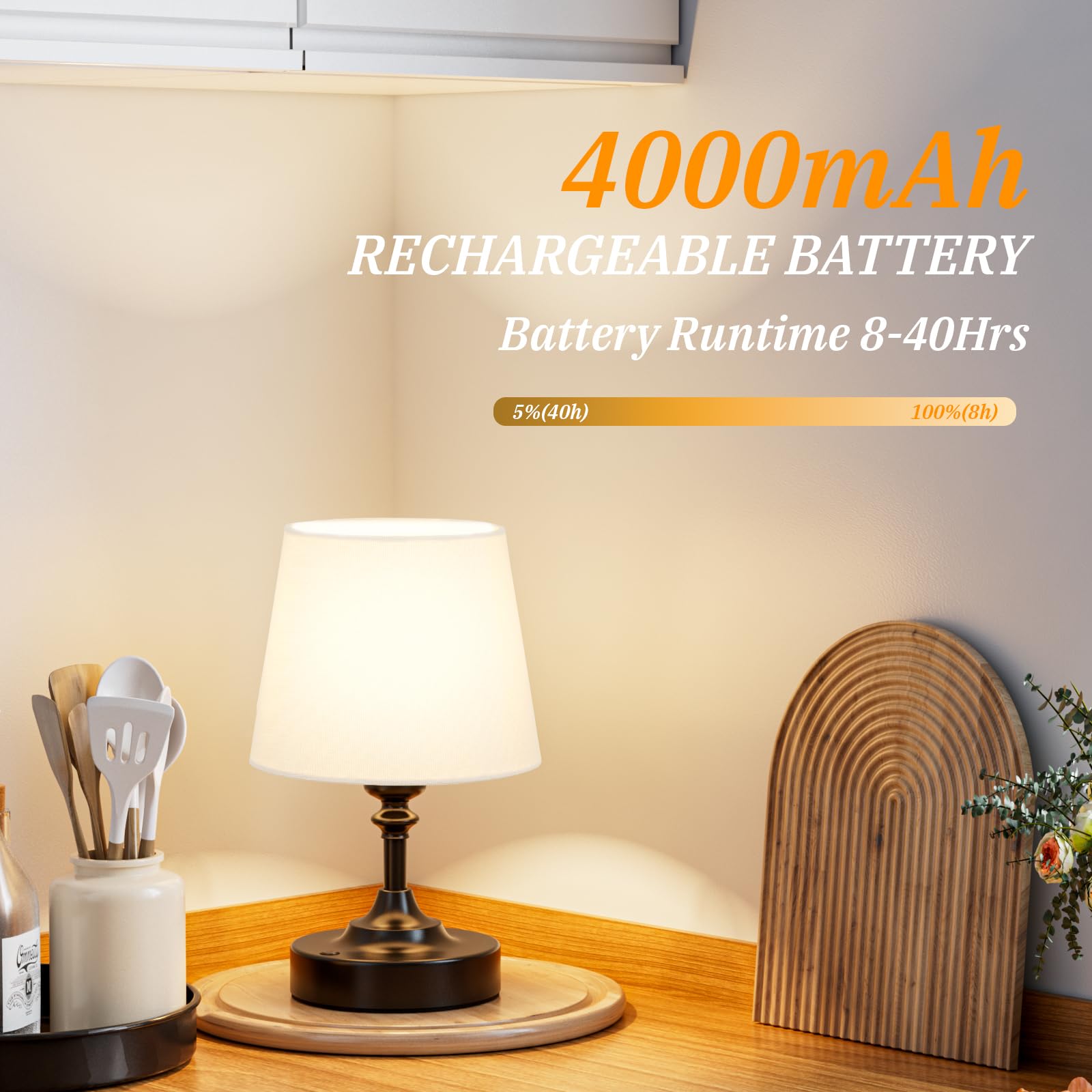 Kakanuo Mini Cordless Table Lamp Black - 1 Pack 4000Mah Battery Operated Lamp For Decor, 3000K Stepless Dimming Touch Control Re