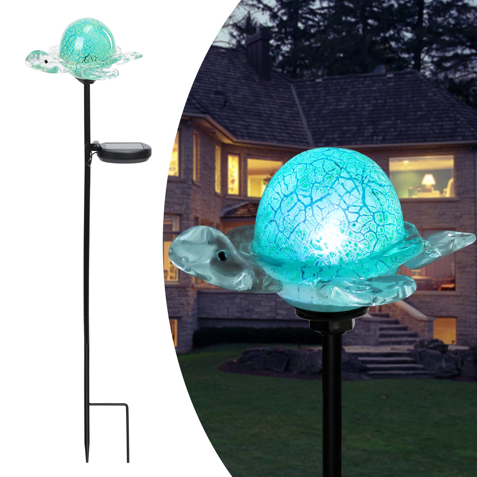 Afirst Decorative Solar Lights Outdoor Solar Turtle Stake Lights Hand Blown Glass Decorative Garden Pathway Light Outdoor Waterp
