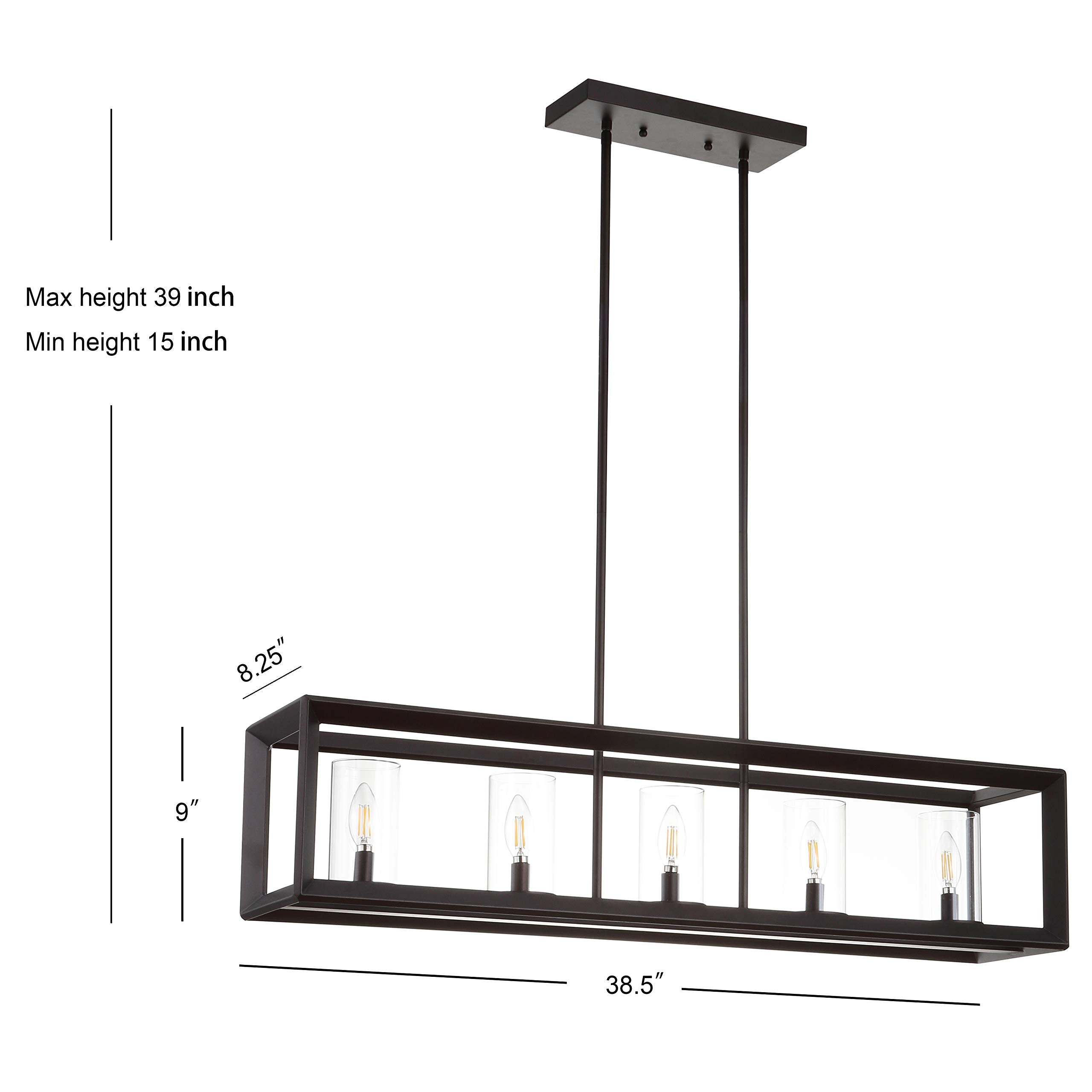 JONATHAN Y LED Pendant Light, 5-Bulb, Metal/Glass, Oil Rubbed Bronze/Clear, Model JYL7414A, Contemporary Design for Dining Room, Kitchen,