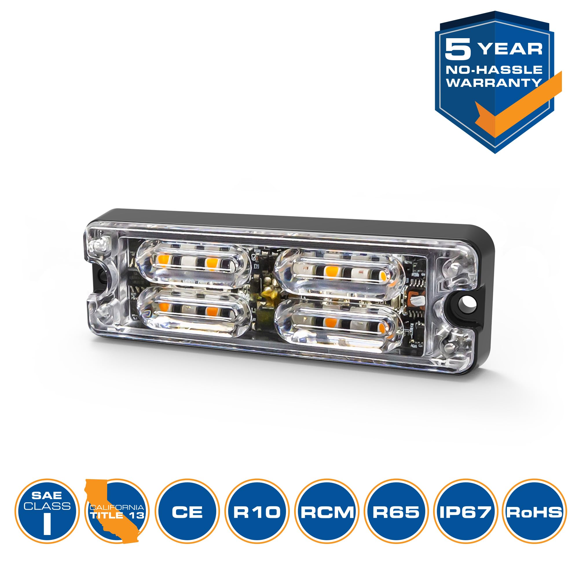 Ecco Led 12 High-Intensity Directional Leds Amber White 1.4 Amps 12V 24V Surface Mount Waterproof Warning Light Construction Caution Lights For Truck Off Road Car Commercial Vehicles, 5 Year Warranty