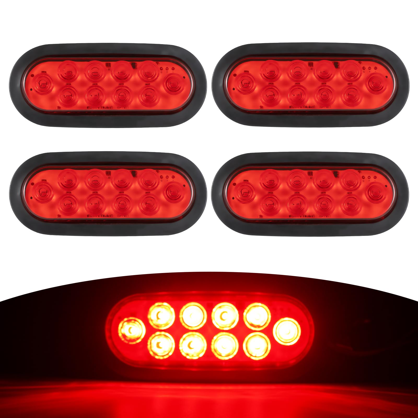 RUNHWEE 6 Oval LED Trailer Lights Kit  4PCS Waterproof Stop/Turn/Brake Tail Lights with 10 LED Markers for Truck  RV  Boat  Trailer (Red) DOT Compliant
