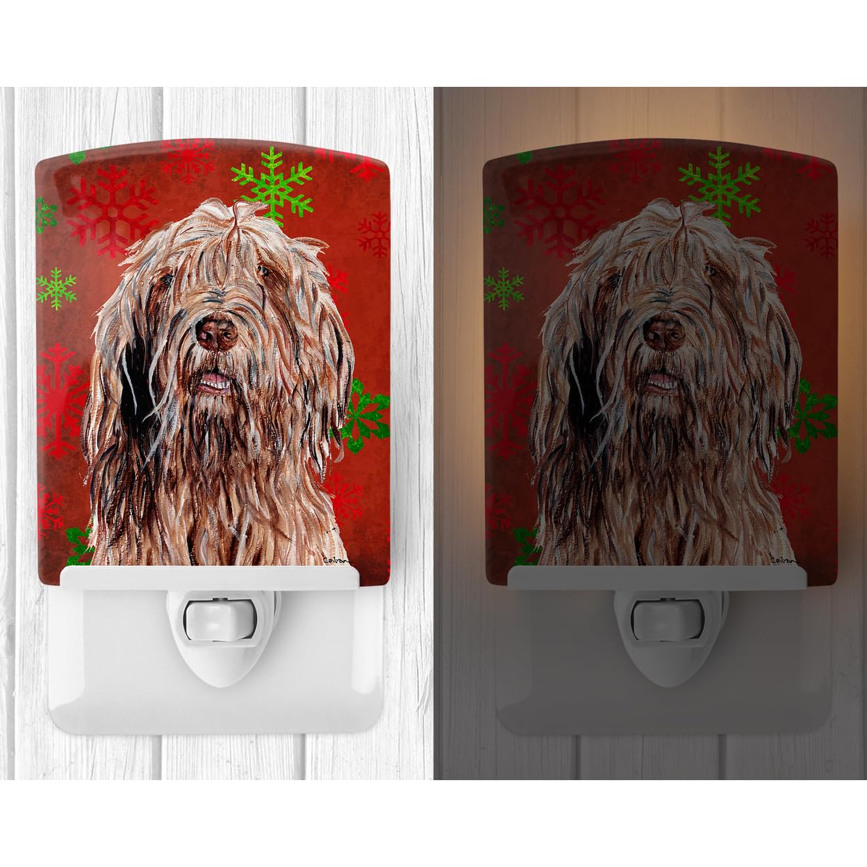 Carolines Treasures Ceramic Night Light, Otterhound Red Snowflakes, UL-Certified, 6x4x3in, Multicolor, Model SC9757CNL