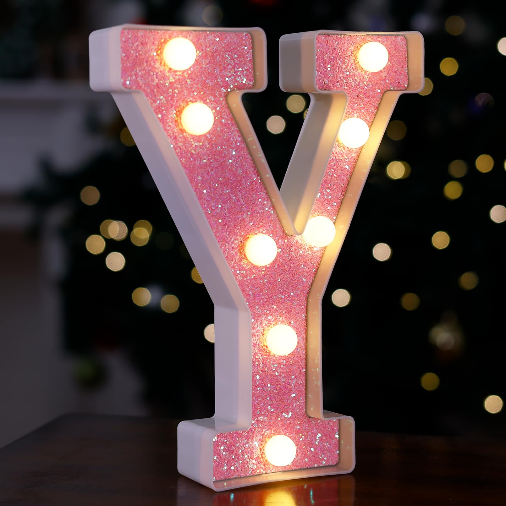 TRONSBOO LED Letter Light Pink Glitter Marquee Sign Battery Powered 16.73cm x 21.78cm x 3.99cm Model Pink-Light-Y