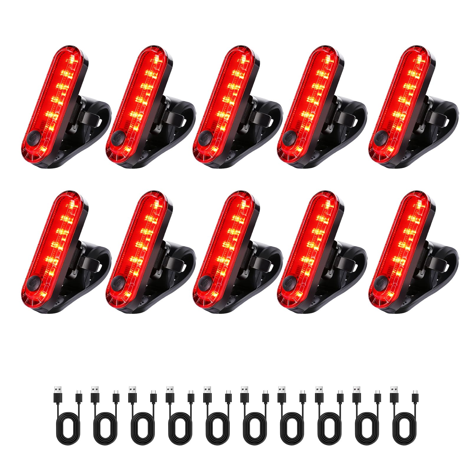 KunHe 10 Pack USB Rechargeable Bike Tail Lights Super Bright Bicycle Rear Safety Light with 4 Light Modes for Skateboards Stroll