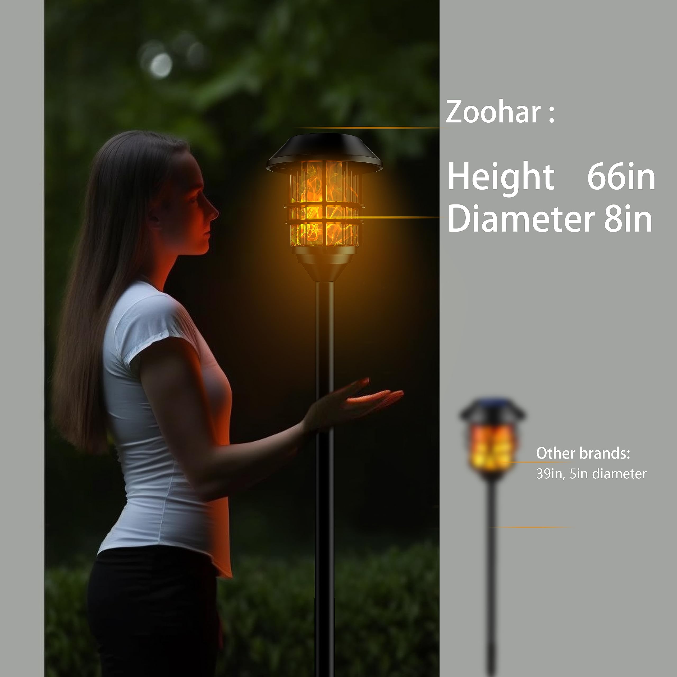 ZOOHAR Solar Outdoor Pathway Torches, Waterproof LED Landscape Lights, 4 Pack, Metal for Garden, Patio, Balcony & Pool