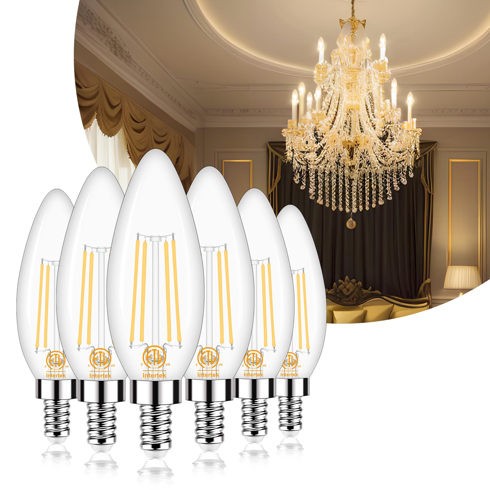 Honesorn E12 Led Bulb Dimmable, 60-Watt Equivalent, Candelabra Led Light Bulbs, 3000K Warm White, Type B Chandelier Light Bulb F