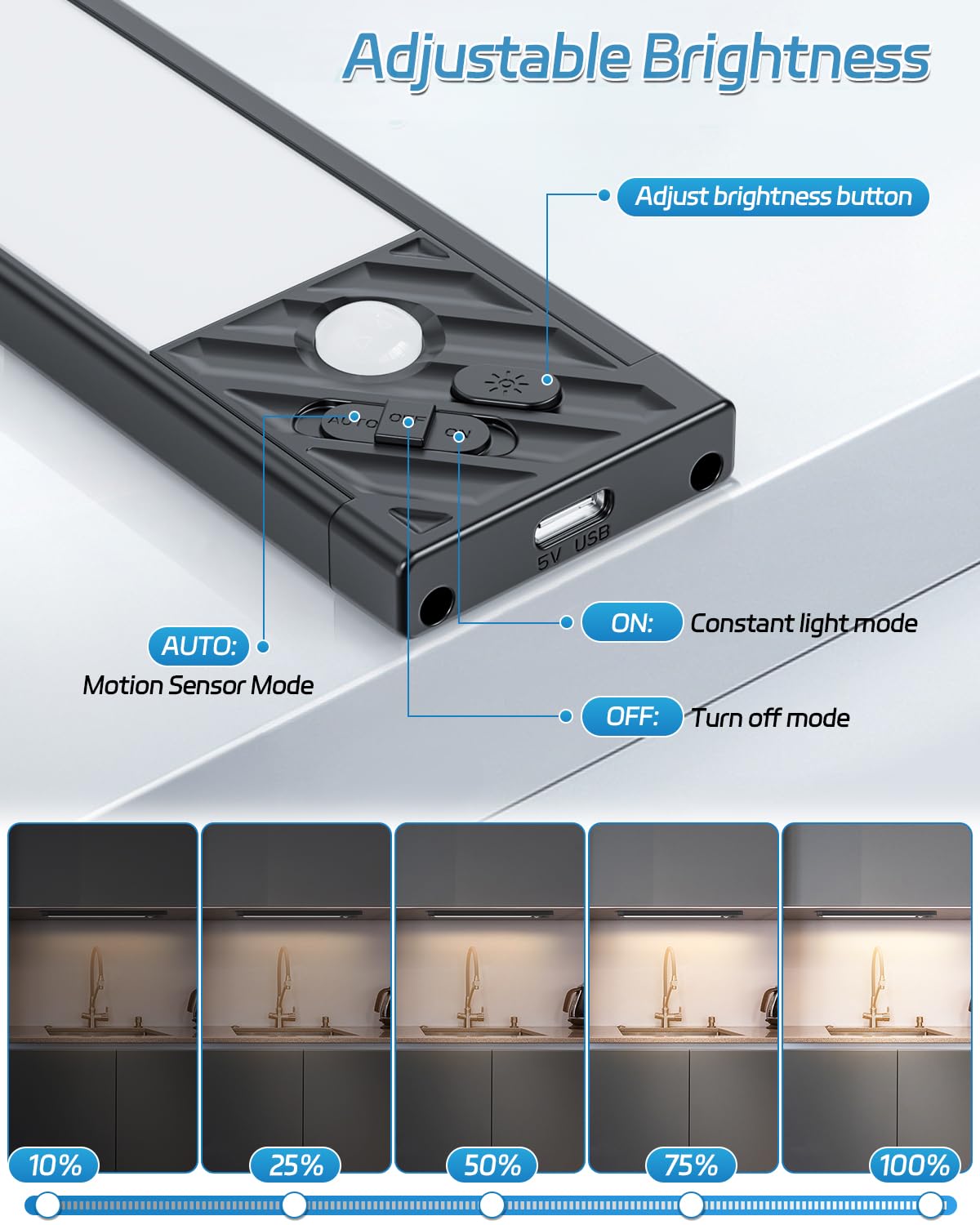 Hiboitec Closet Lights Motion Sensor Wireless Light 50 Led Rechargeable Dimmable Under Cabinet Lighting, Under Counter Light For Kitchen, Bedroom, Stair, Hallway, 2 Packs, Warm White Light, 10 Inch