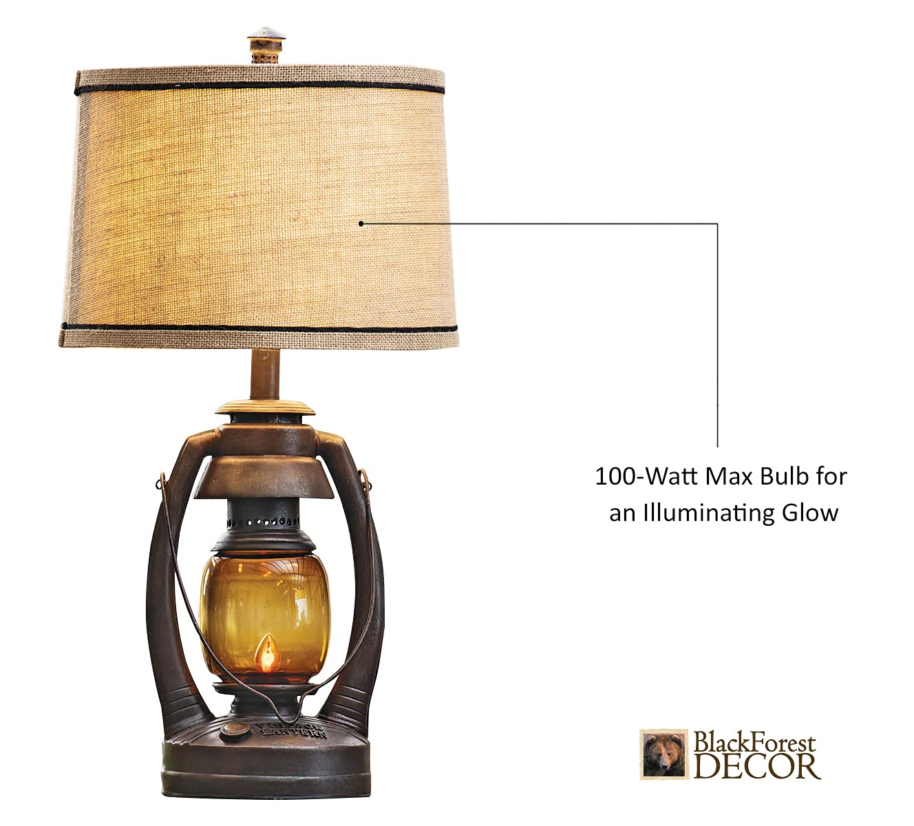 BLACK FOREST DECOR Vintage Lantern Table Lamp - Rustic 25.5" x 13" for Living Room, Nightstand, Desk