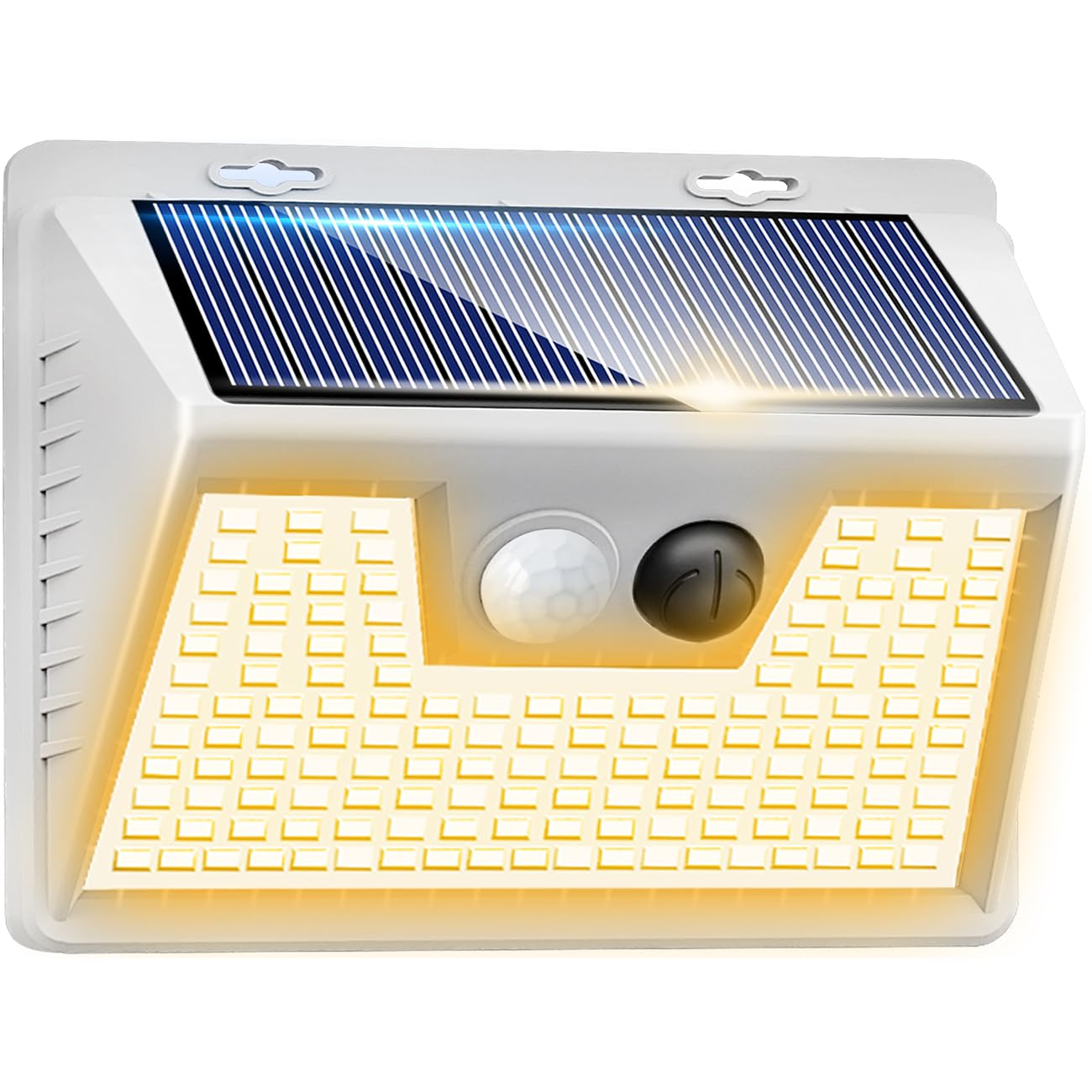 Peasur Solar Lights Outdoor Motion Sensor Waterproof  1Pack 140LED White Solar Powered Fence Lights  3 Modes Security Wall Lights for Garden Yard Outside Warm