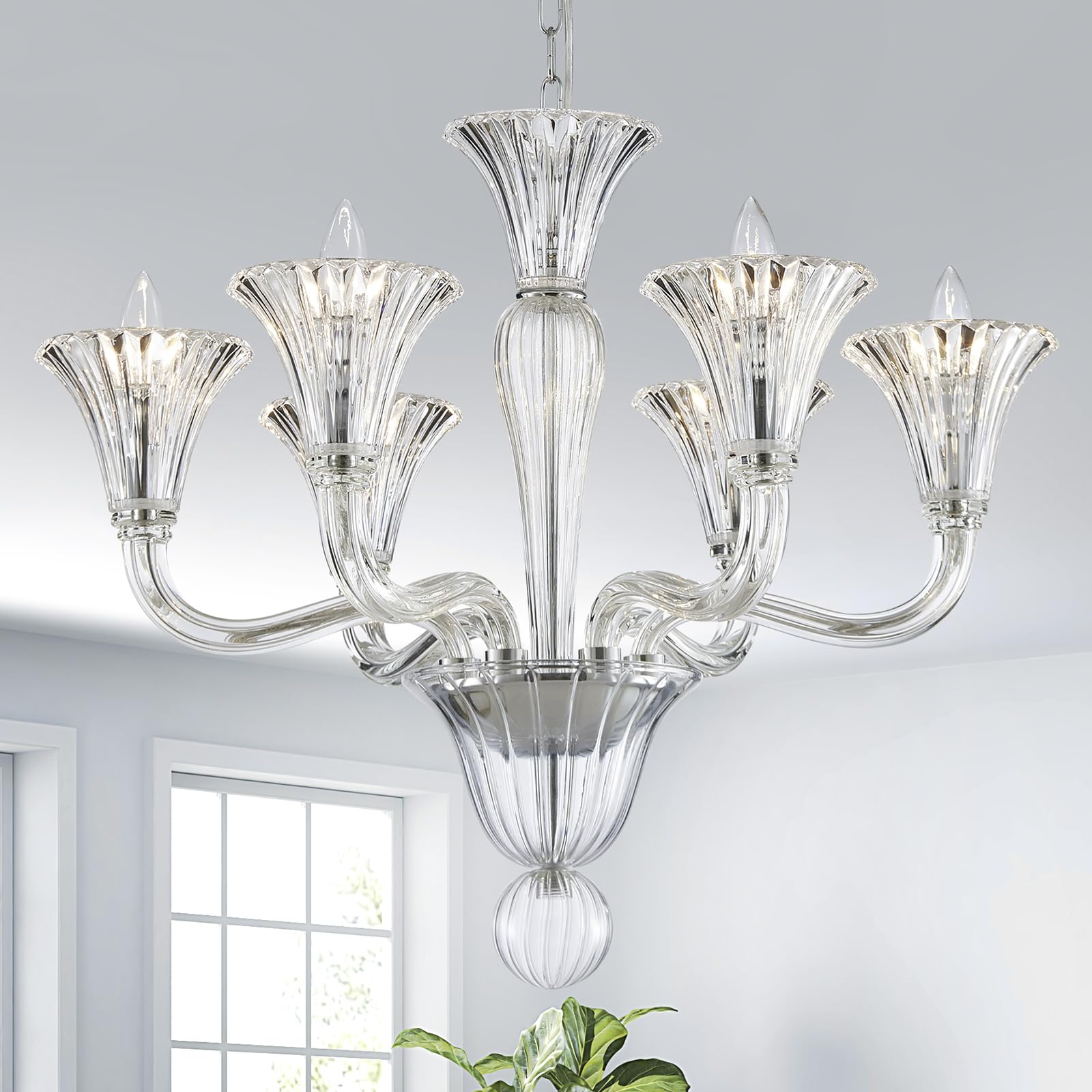 Saint Mossi 6 Light Crystal Chandelier, Modern Dining Room Lighting Fixture, Clear Crystal Pendant Light For Bedroom Livingroom,