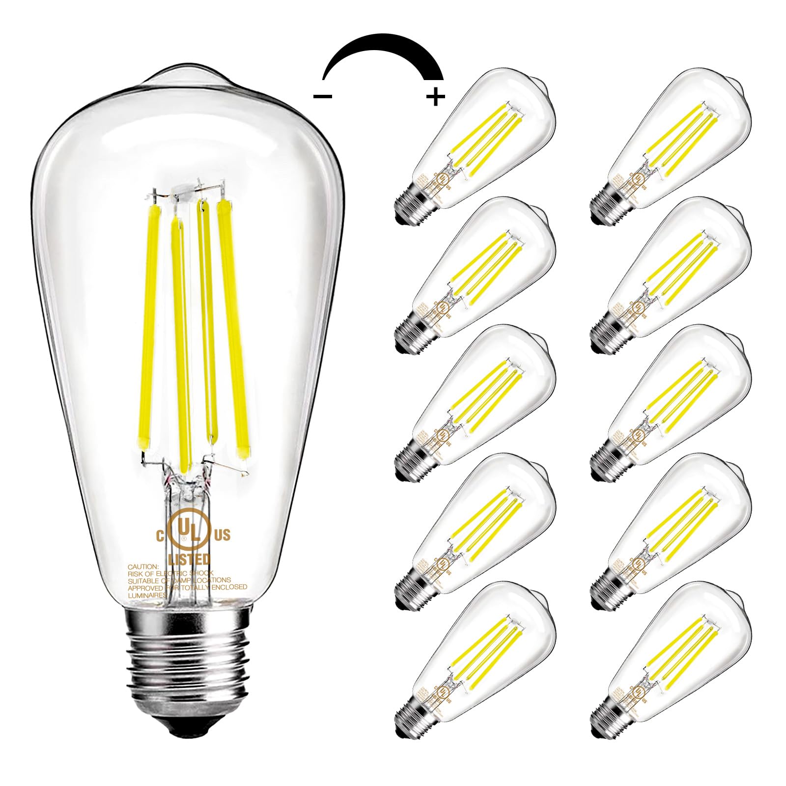 Daybetter 10 Pack Led Lights, Vintage Led Edison Bulbs 60 Watt Equivalent, St58 Antique Filament Light Bulbs, E26 Dimmable Bulb 