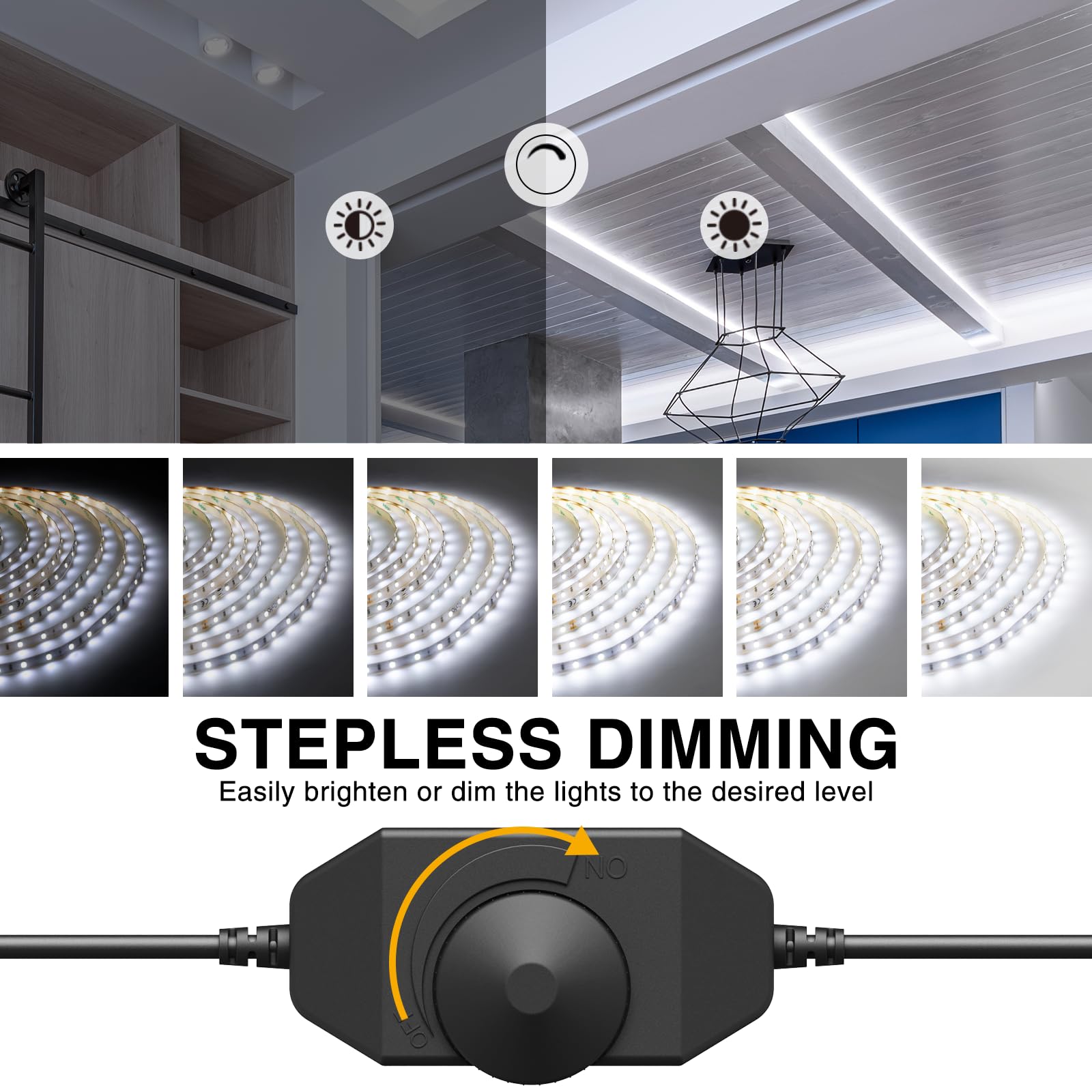 Onforu LED Strip Lights 39.37ft 6000K Dimmable Daylight White Tape Light, 720 LEDs, Flexible Copper Ribbon for Kitchen & Bedroom