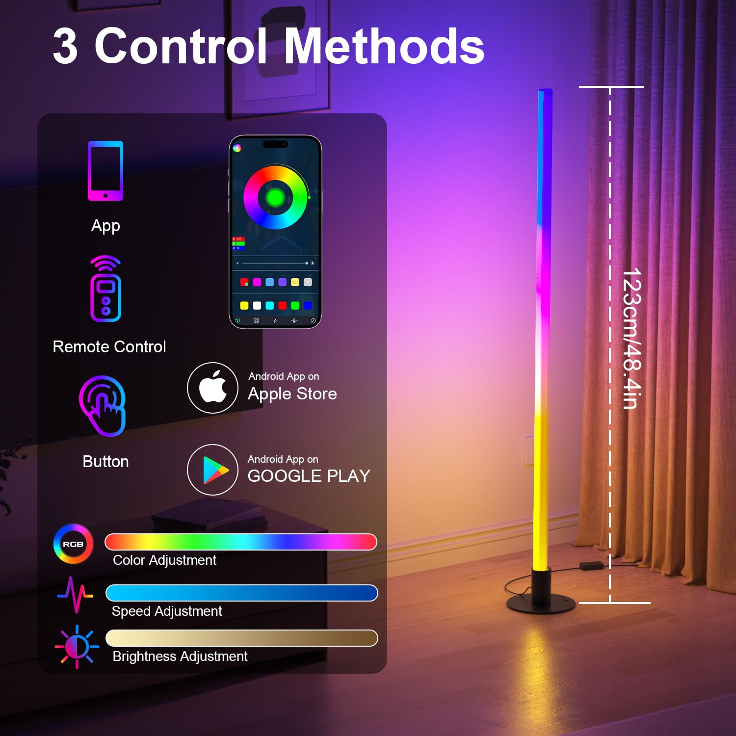 Carry360 Smart RGB Corner Floor Lamp - 2PCS, LED, APP & Remote Control, 1200 Lumen, Music Sync, Modern Design for Living Room & Bedroom