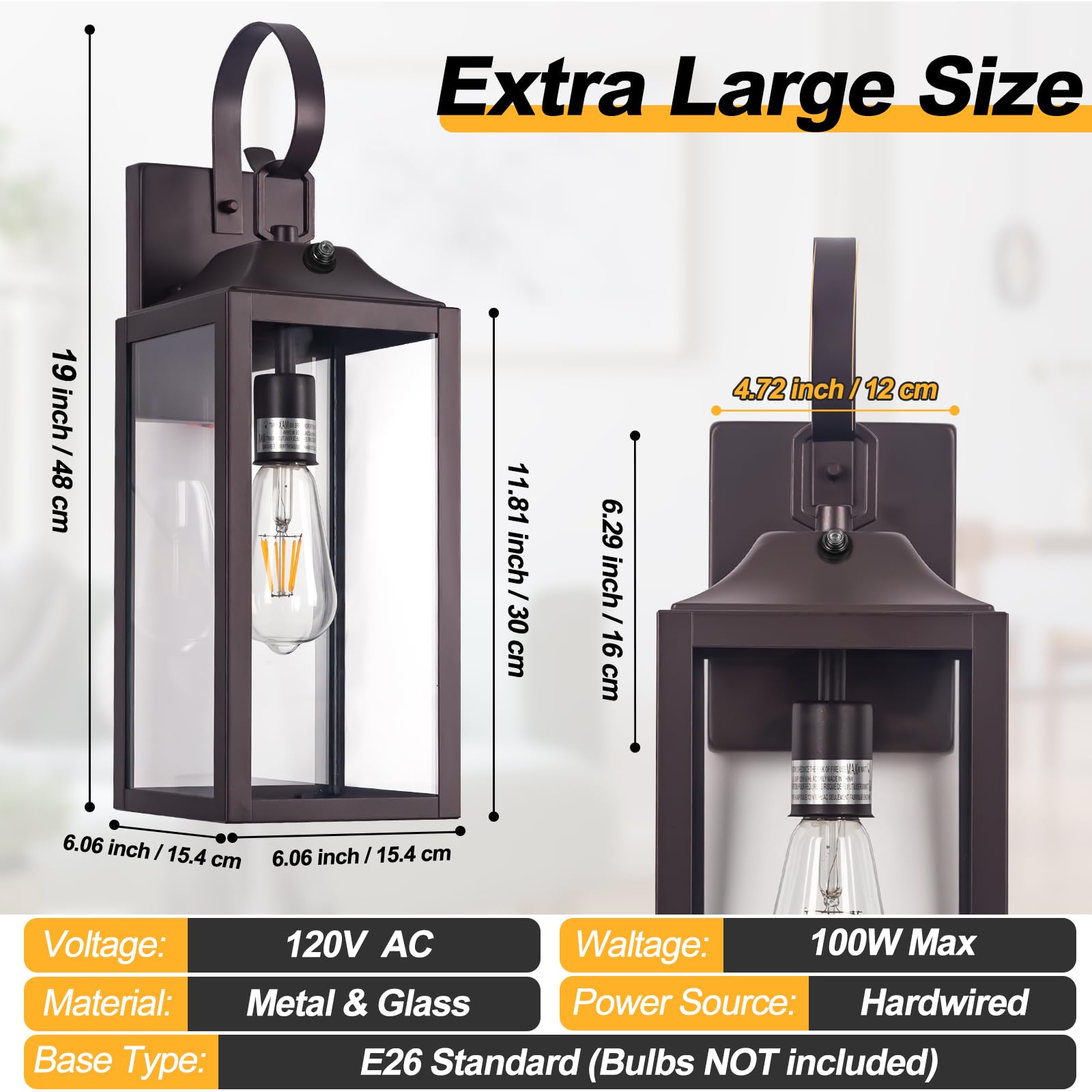 Yolsunes 19&quot; Oil Rubbed Bronze Outdoor Wall Light, Dusk To Dawn Farmhouse Sconce, Waterproof