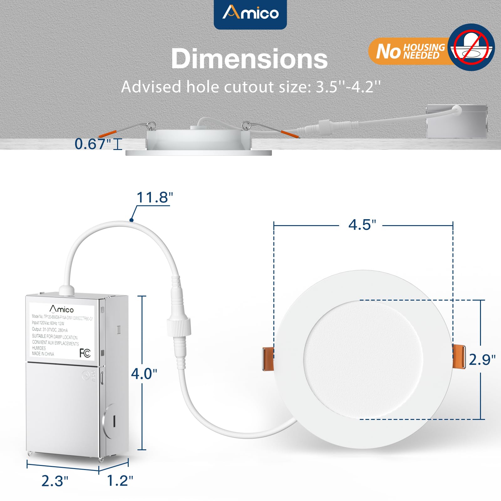 Amico 24 Pack 4-Inch Ultra-Thin LED Recessed Light, Dimmable, 5CCT 700LM, White, Model A18GL010824012