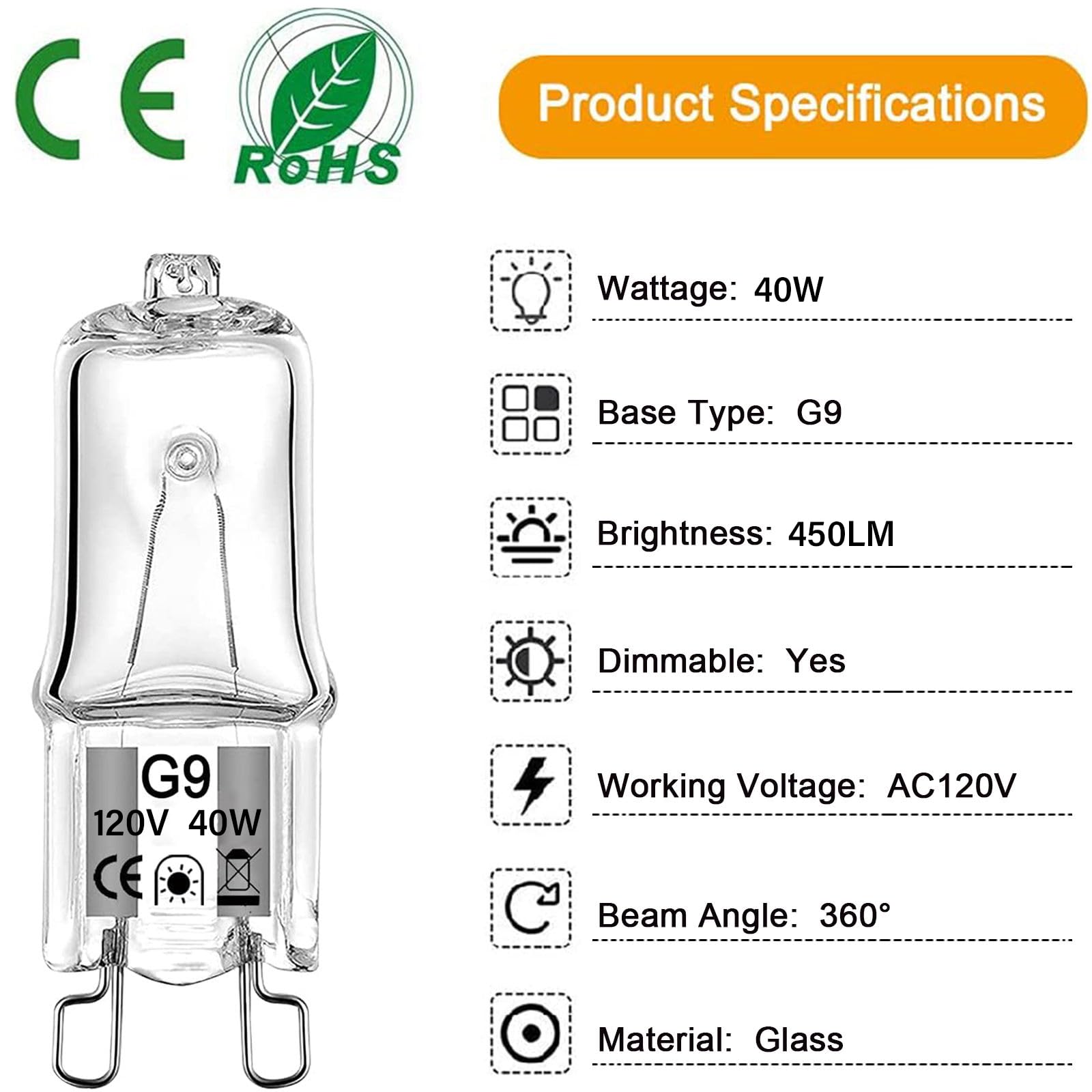 Lacnooe G9 Halogen Bulb 40W Dimmable T4 JCD Bi-Pin Base, Warm White, 10 Count