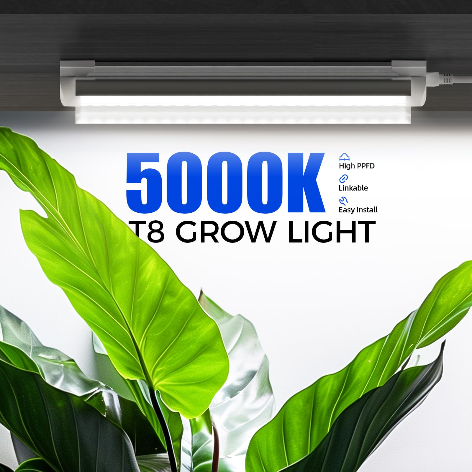 Barrina T8 Grow Lights, 5000K Full Spectrum, 1FT V-Shape Plant Light Strip, Linkable, 60W, White, 4 Packs