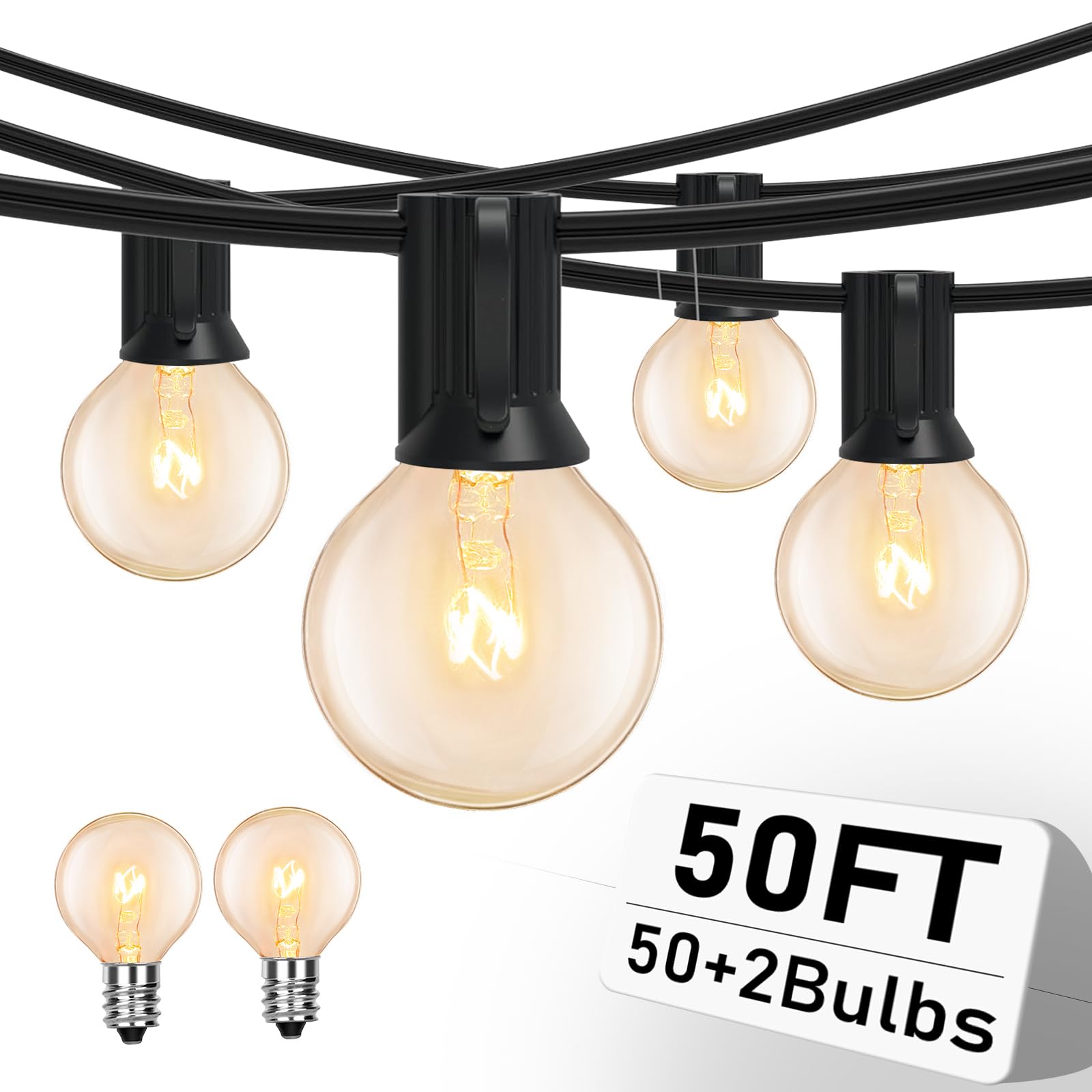 Romasaty 50FT String Lights, G40 Outdoor String Lights Edison Light Bulbs Clear Globe Lights for Backyard Patio Lights Indoor/Ou
