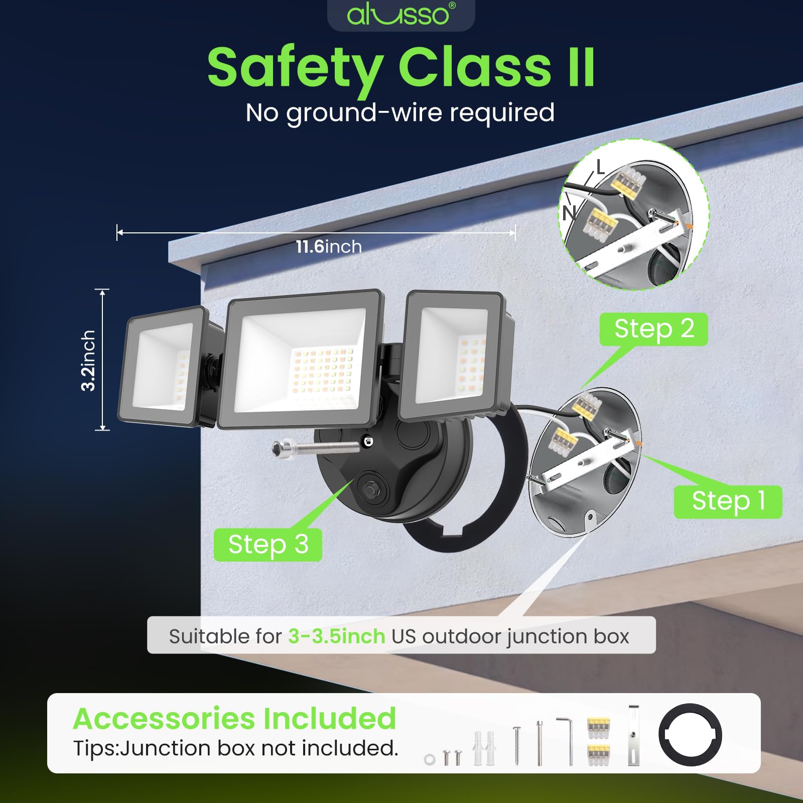 Alusso?Dusk To Dawn Outdoor Lighting  40W 4000Lm Dusk Till Dawn Outdoor Light  3000K/4000K/6000K 3Cct Ip65 3 Heads Security Lights Dusk To Dawn For House Garage Yard Walkway 1 Pack Black