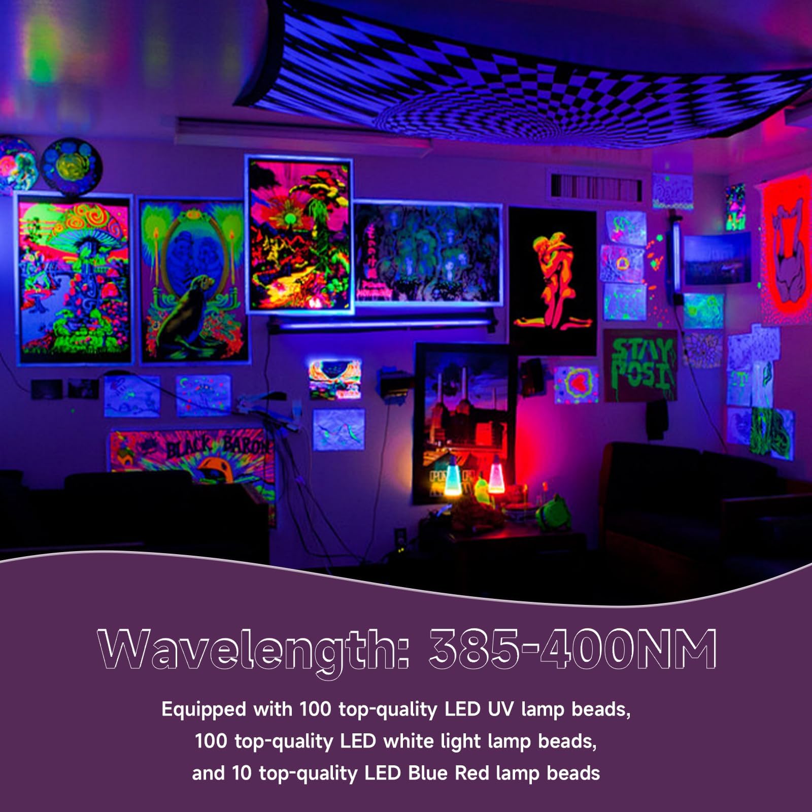 2 Pack 60W Rechargeable Black Light, Dimmable Uv Light, 120 Led Ultraviolet Blacklight, Suitable For Neon Glow Party, Halloween,