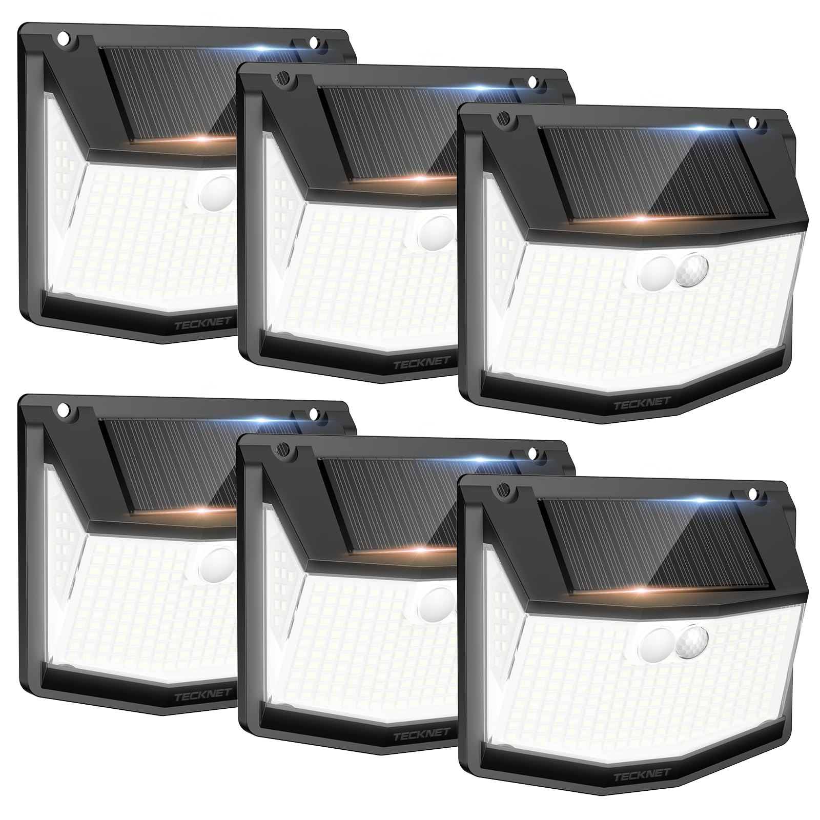 TECKNET 248 LED Outdoor Solar Lights & Motion Sensor 6 Pack  300 Angle & 3 Lighting Modes Solar Lights Outdoor Waterproof  Solar Powered Security Flood Wall Lights IP66 for Outside/Yard Fence/Garden