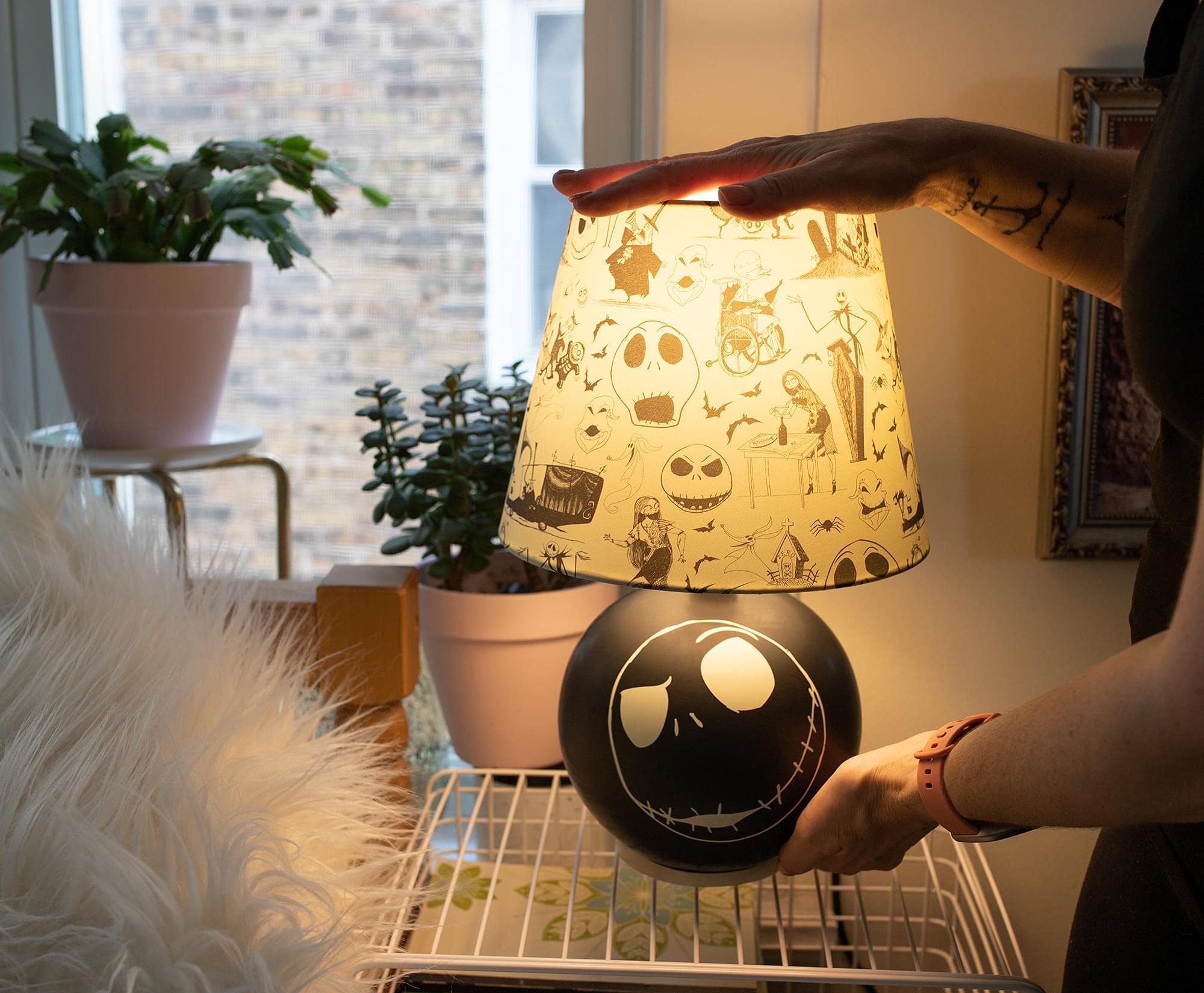 Ukonic Jack Skellington Table Lamp - 14in LED Light, Ceramic, Black - Nightstand Decor for Bedroom & Living Room
