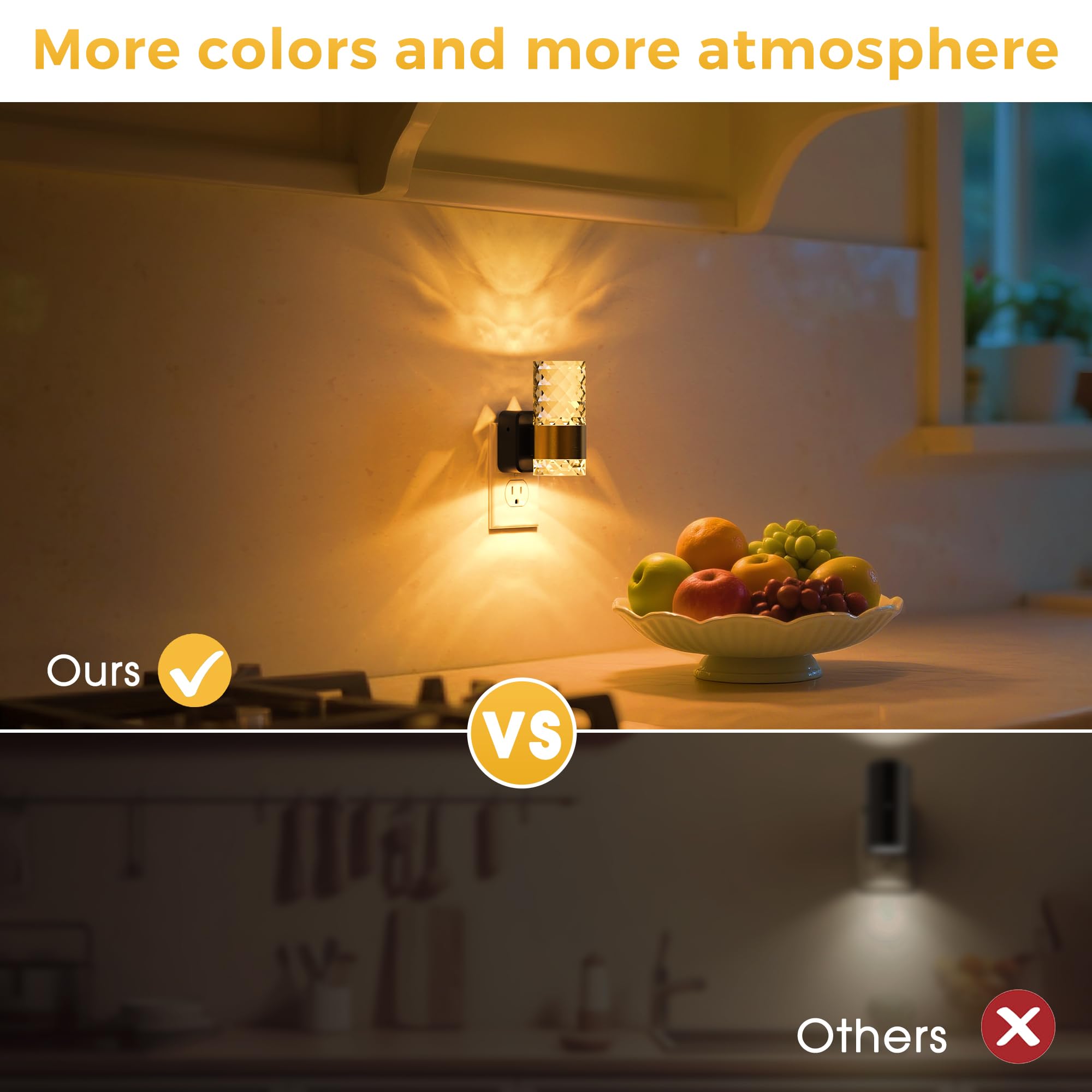 L LOHAS LED Night Light, 10-Color RGB, 10/50/100LM Adjustable, 2 Pack, Plug-in with Dusk to Dawn Sensor, Gold Ring-Chips RGB