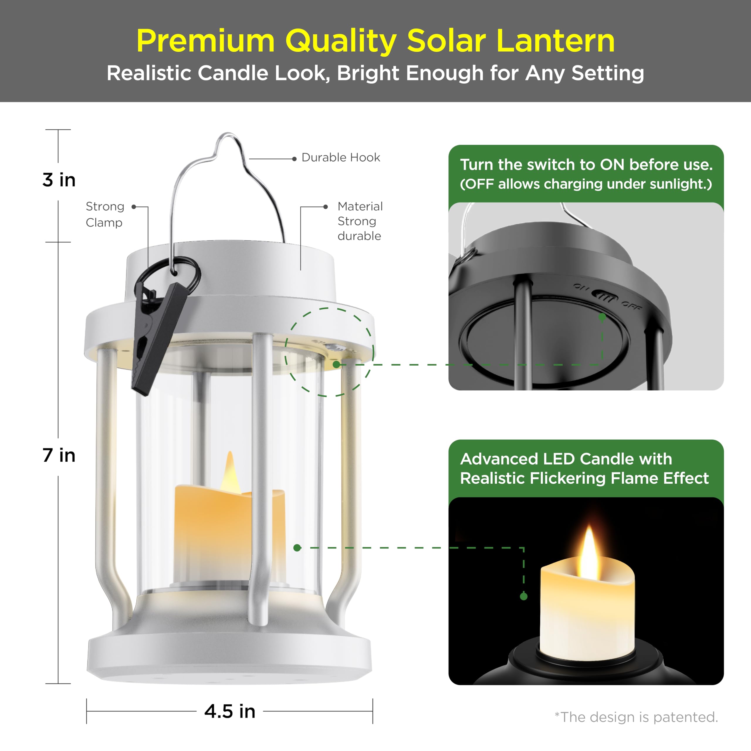 FriutShine Solar Lantern - Flameless Candle, Weatherproof, Indoor/Outdoor, 8 Pack, White, Model L01