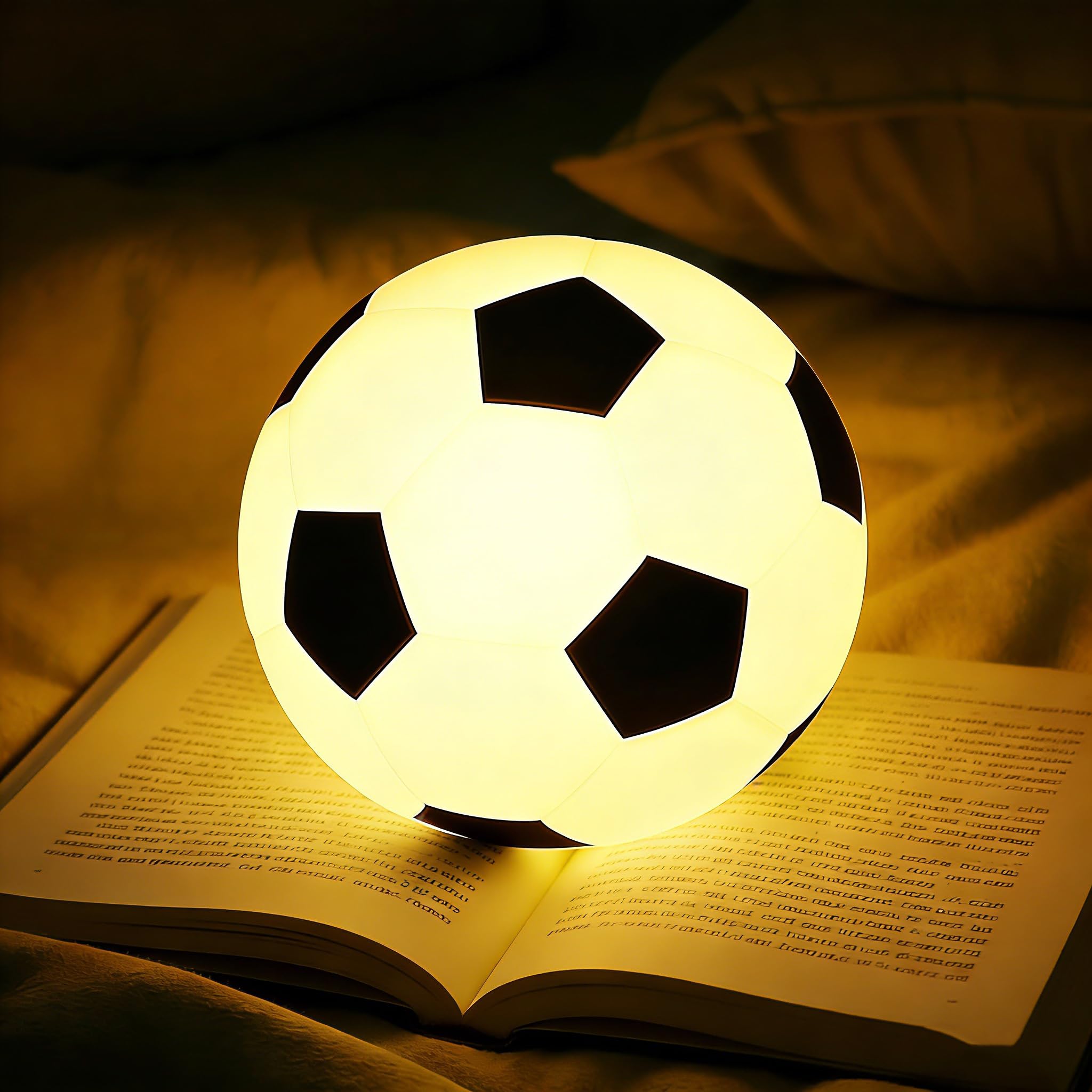 Soccer Night Light for Kids, Rechargeable Touch Lamp, Silicone Soccer Ball Lamps, Cute Glowing Football Night light, Portable Nu