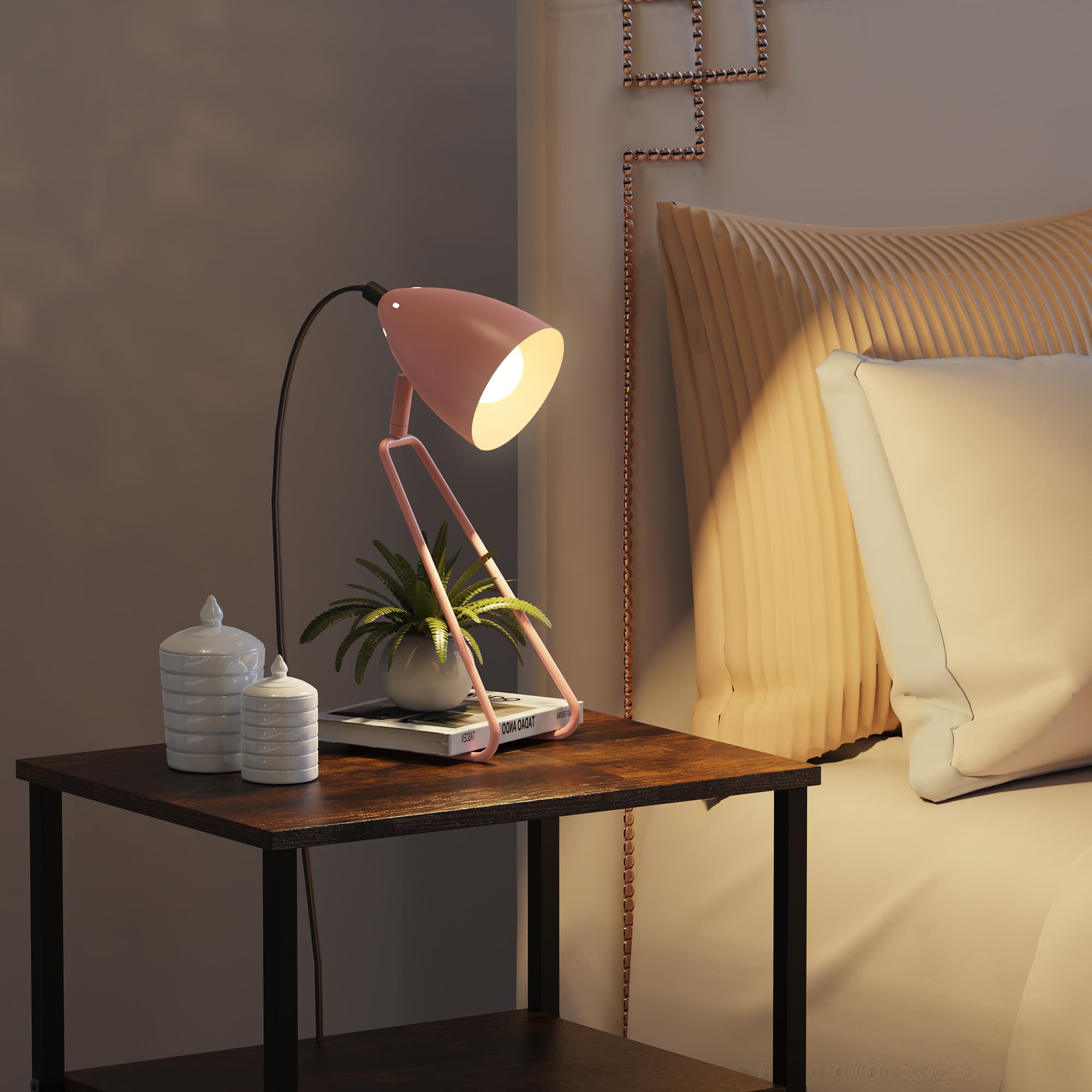 Partphoner Table Lamp Set Of 2, 350Rotatable Small Desk Lamp, Modern Pink Reading Bedside Lamps, Suitable For Study, Bedroom, Of