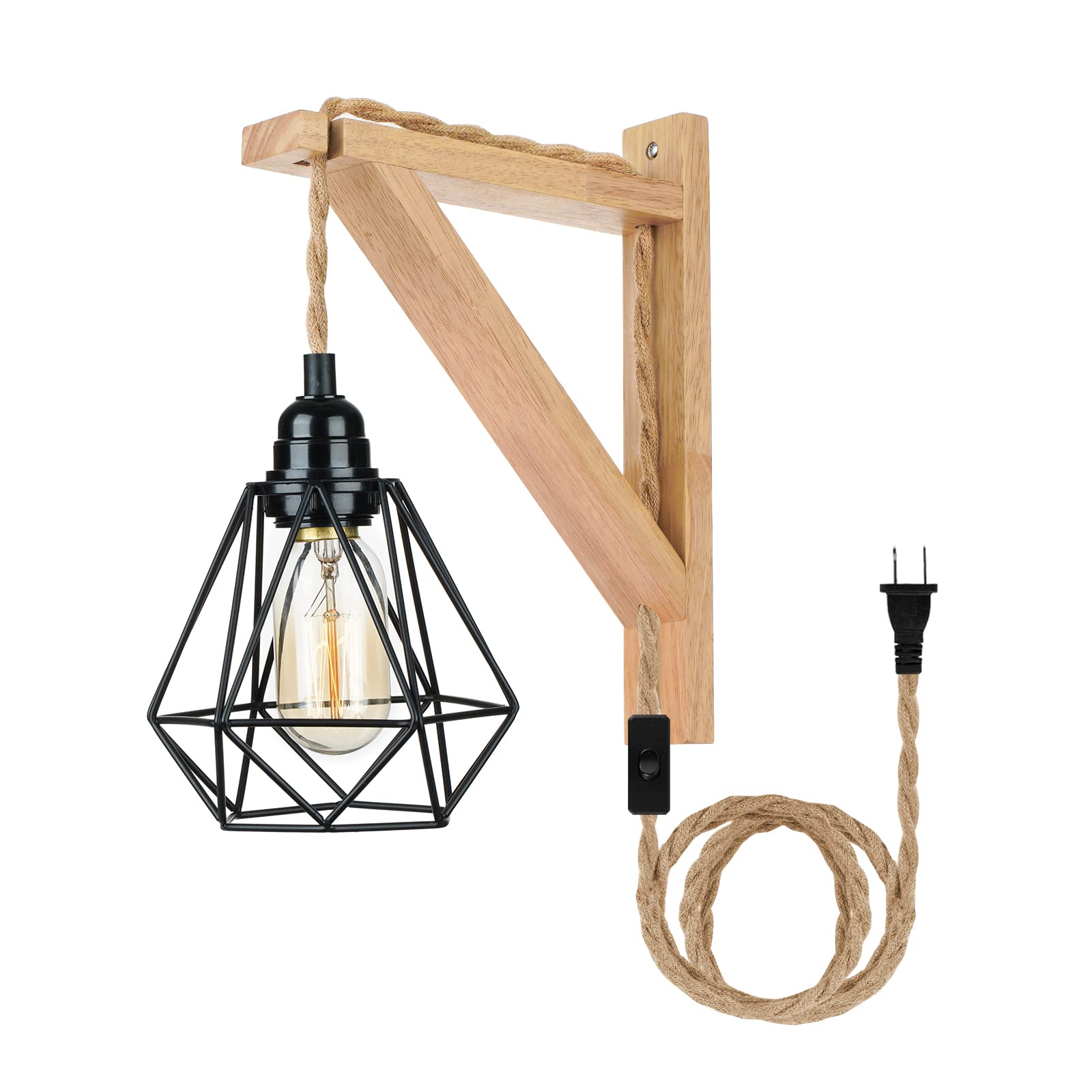FRIDEKO HOME Plug in Wall Sconces - Rustic Wood Shelf Lamp with Switch, 5.51 in, Farmhouse Style, Wall Mount, Color: Type a