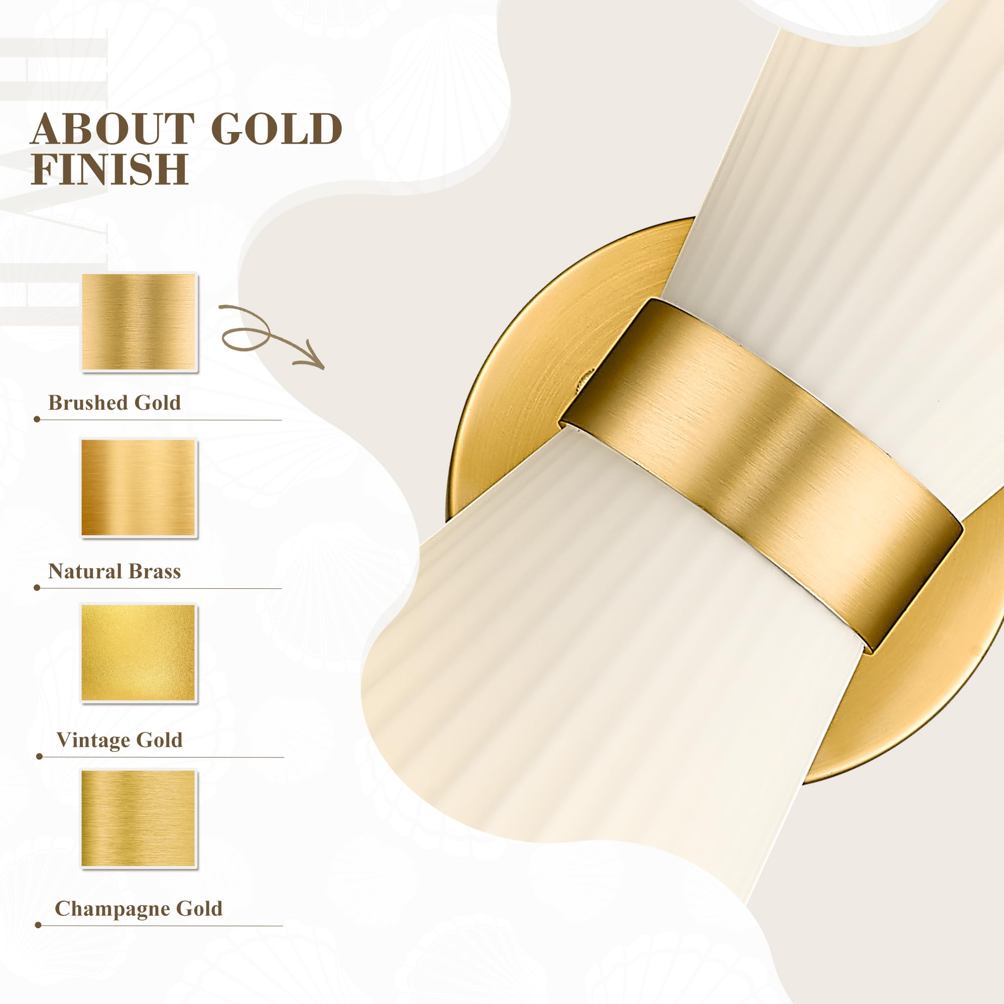 Gold Sconce Wall Lighting  Hwh Single Wall Vanity Light Fixture Brushed Gold Wall Sconce Lamp  Modern Indoor Up Down Wall Light With Frosted Milk White Striped Glass Shade  5Hzg97B-2W Bg