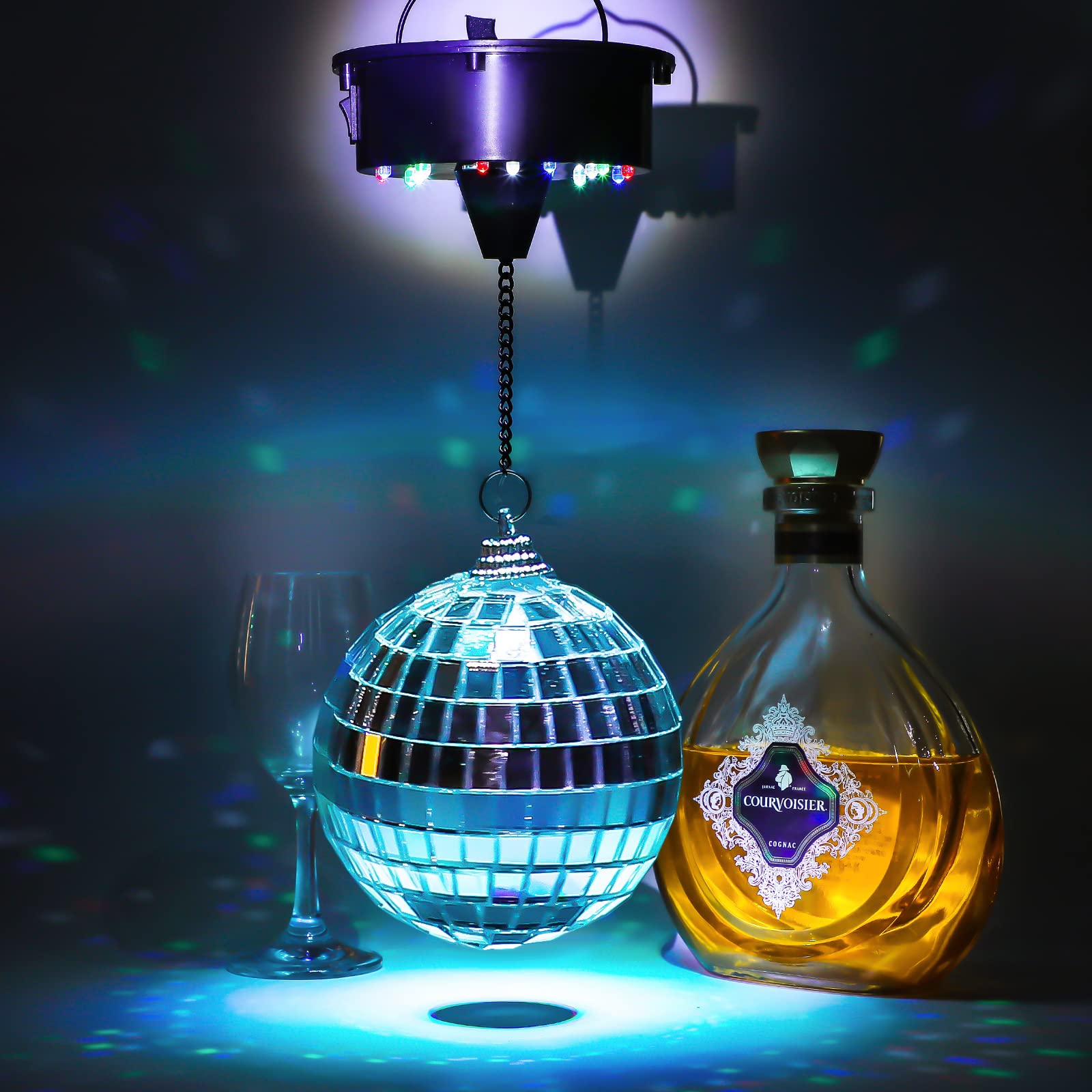 6Rpm Rotating Disco Ball Mount Electric Motor With Lights 4 Colors For 6 8 12 Inch (Not Included) 2 Mode Christmas Party Djs Bands Pubs Weddings Night Clubs (Battery Style)