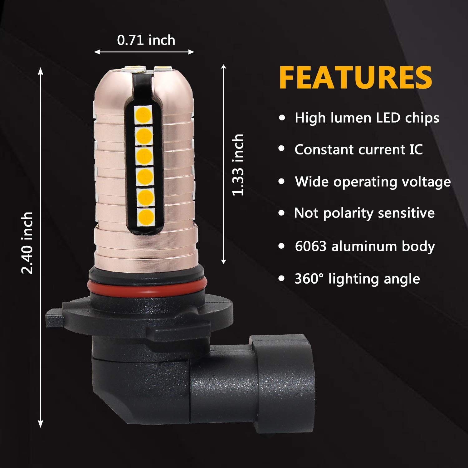 PHINLION H10 Yellow LED Fog Light Bulbs 3000 Lumens Super Bright 27-SMD Replacement for DRL or Fog Lamps