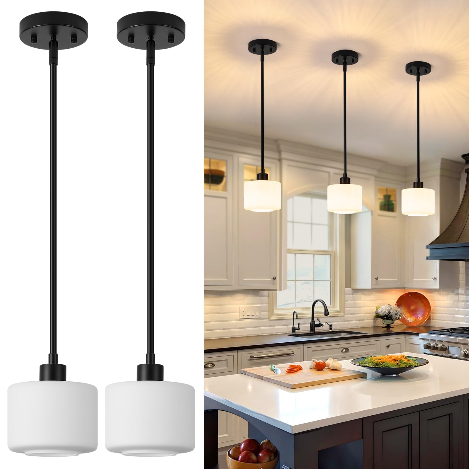 Osimir Milk Glass Pendant Light Fixture, 1-Light Modern Black Design, Iron Material, Model OS-YQ8153, Ideal for Kitchen Island and Bathroom