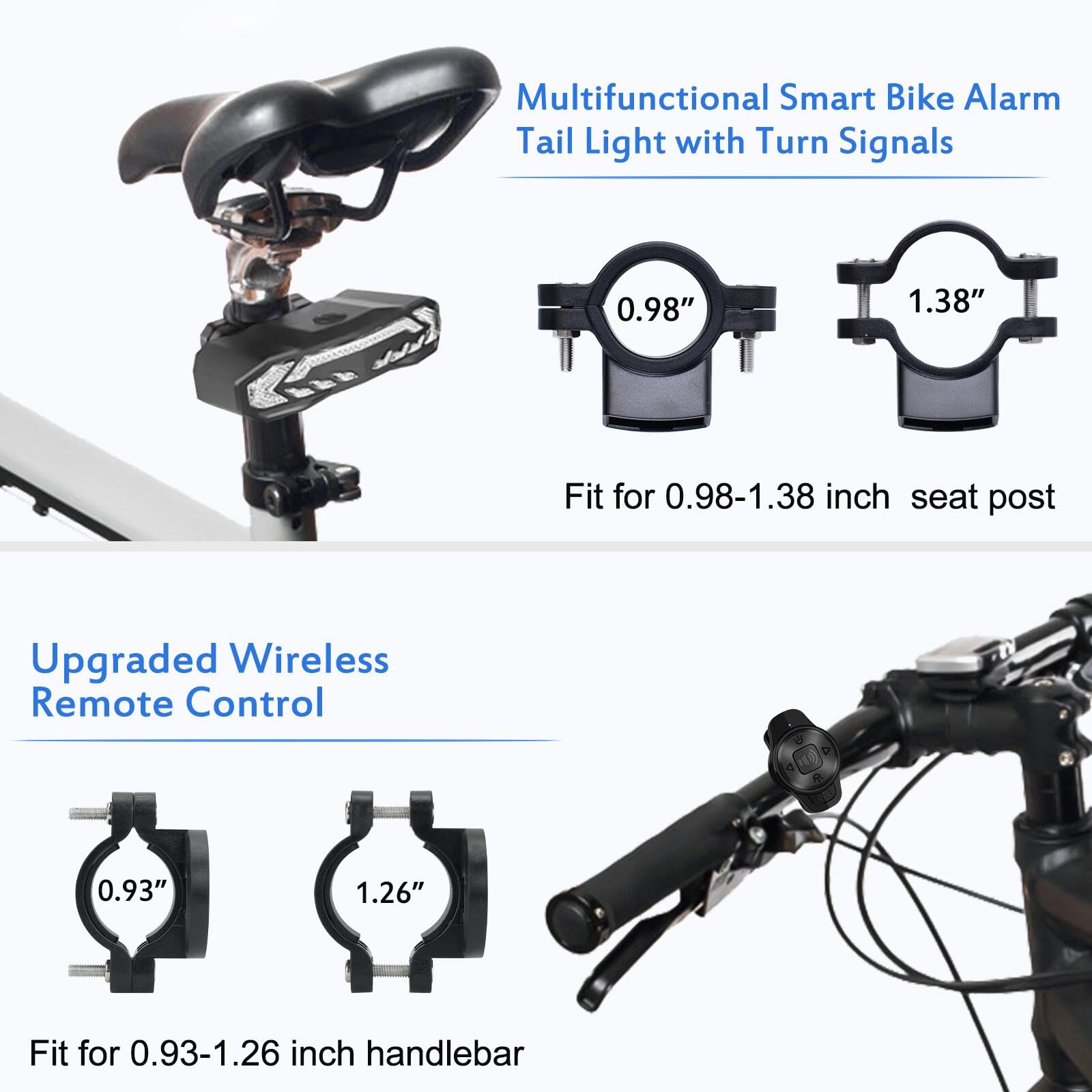 NineLeaf Bike Turn Signals Kit - Auto On/Off, USB Rechargeable, IP65 Waterproof, Taillight Oval Remote, Model KS-SF31-02C