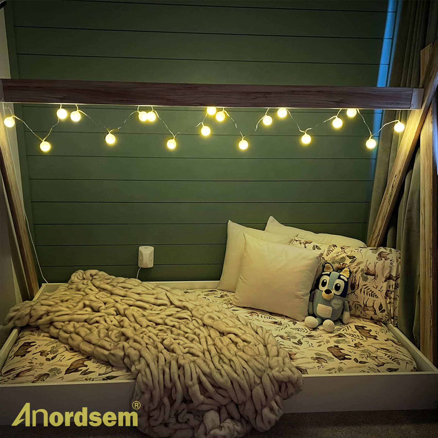 Anordsem Cotton Lights - White Battery Operated Ball String Light For Bedroom Decor, 2 Pack