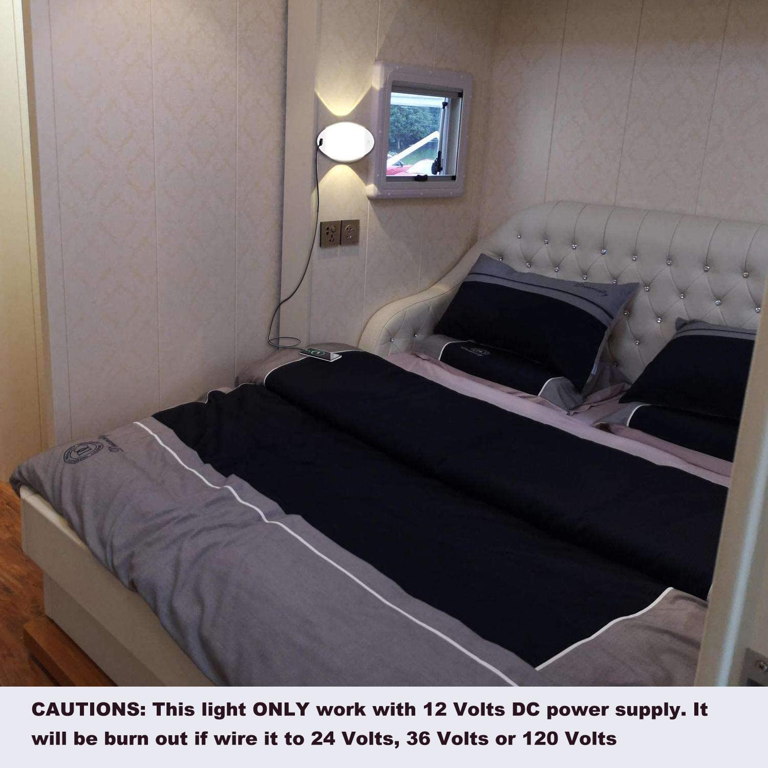 Facon 12V RV Interior LED Light Fixture with USB Charger, White, Model DLS01-608USB, with Switch for RV, Camper, Boat, Tiny Homes