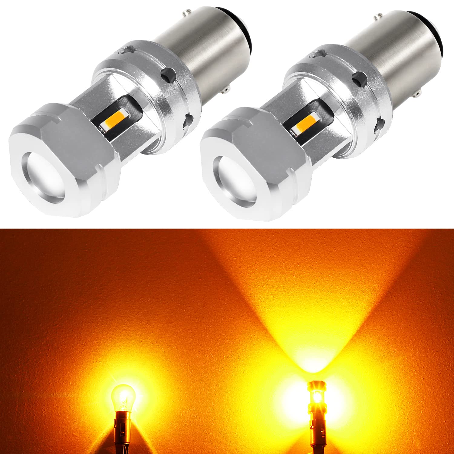 PHINLION Amber LED Turn Signal Light Bulbs, 1157/7528/BAY15D, Super Bright, Model Phinlion-1157-1860-4SMD-Y