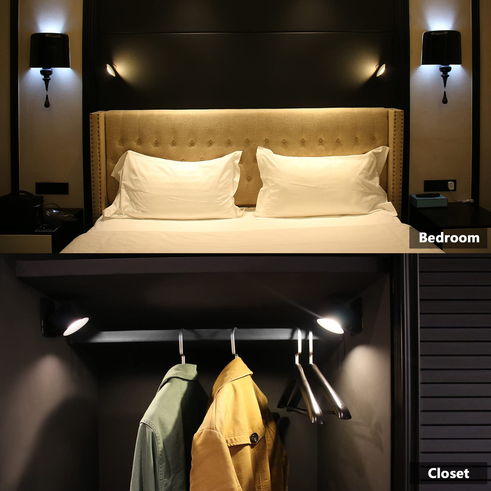 GLPE LED Lights for Bedroom Battery Operated, Touch Control Cordless Small Wall Lamp, 3 Color Temperatures & 3 Brightness, 360 R