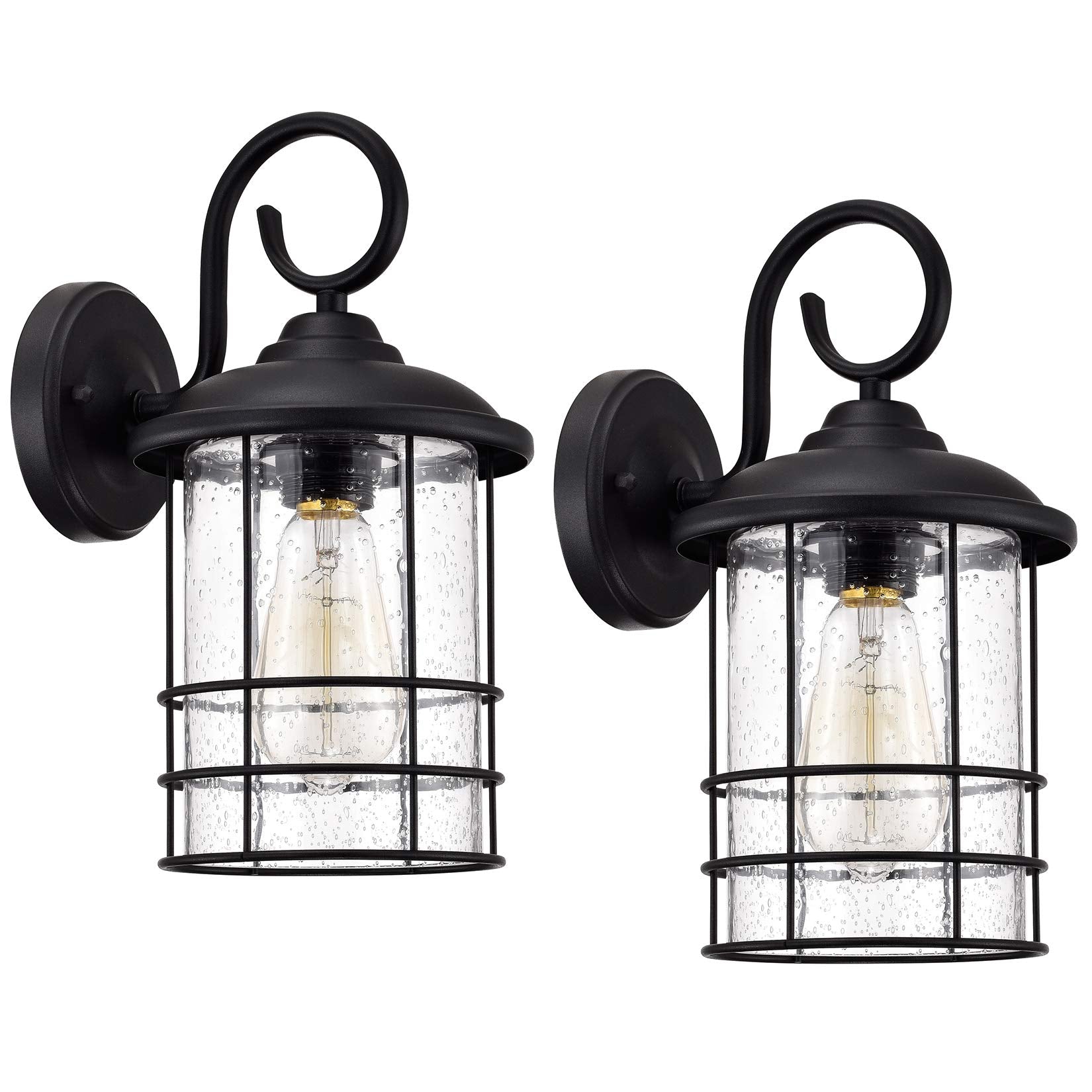 Micsiu 12 Inch Outdoor Wall Lantern 2 Pack, Black Metal Sconce With Clear Seedy Glass, Waterproof For Porch, Entryway, Garage, Model A20007